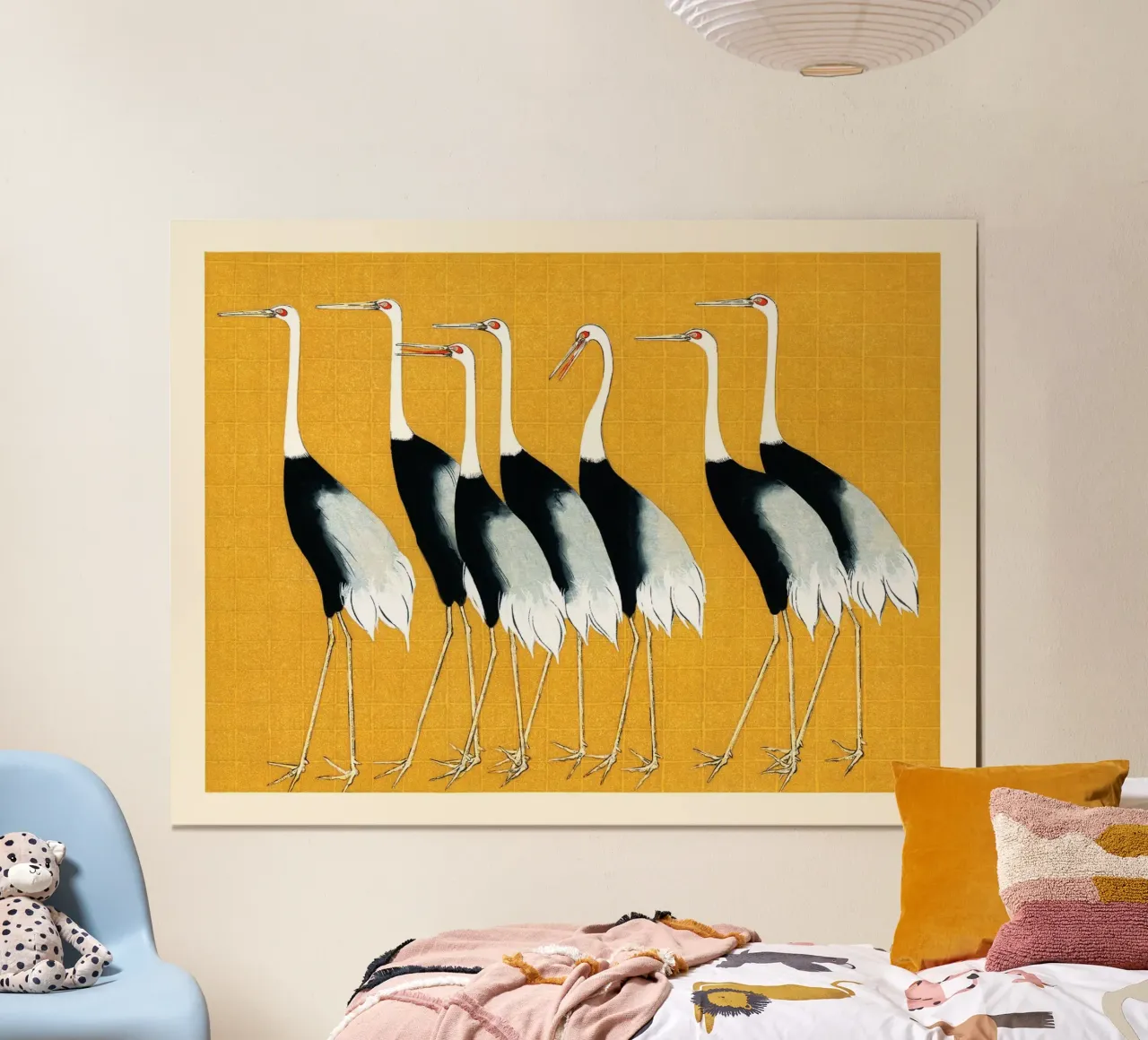 Flock of Japanese Red Crown Cranes Ogata Korin poster con telaio in legno da apoloprints