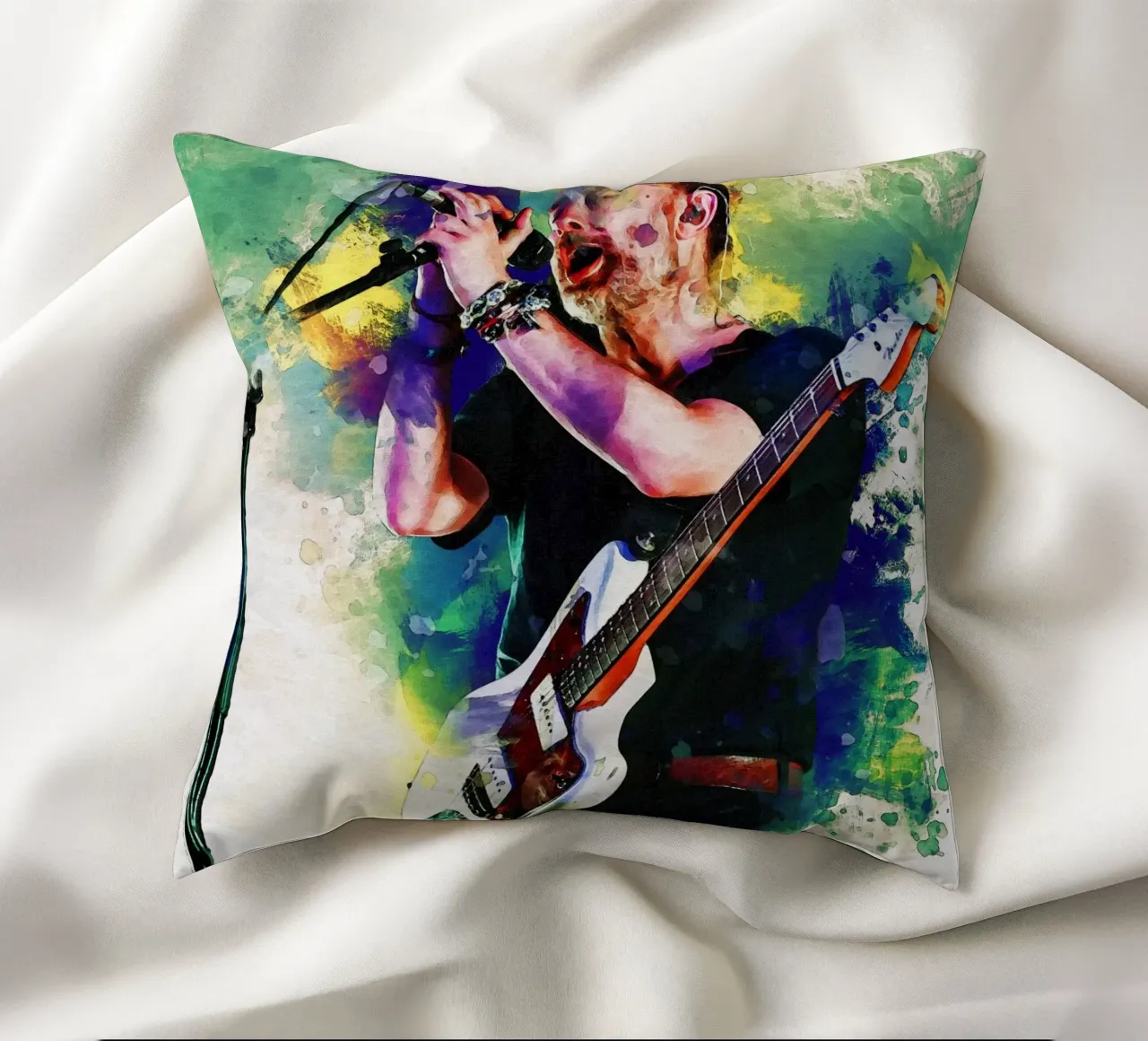 Smudge of Portrait Thom Yorke decorative cushion by Gunawan Rb