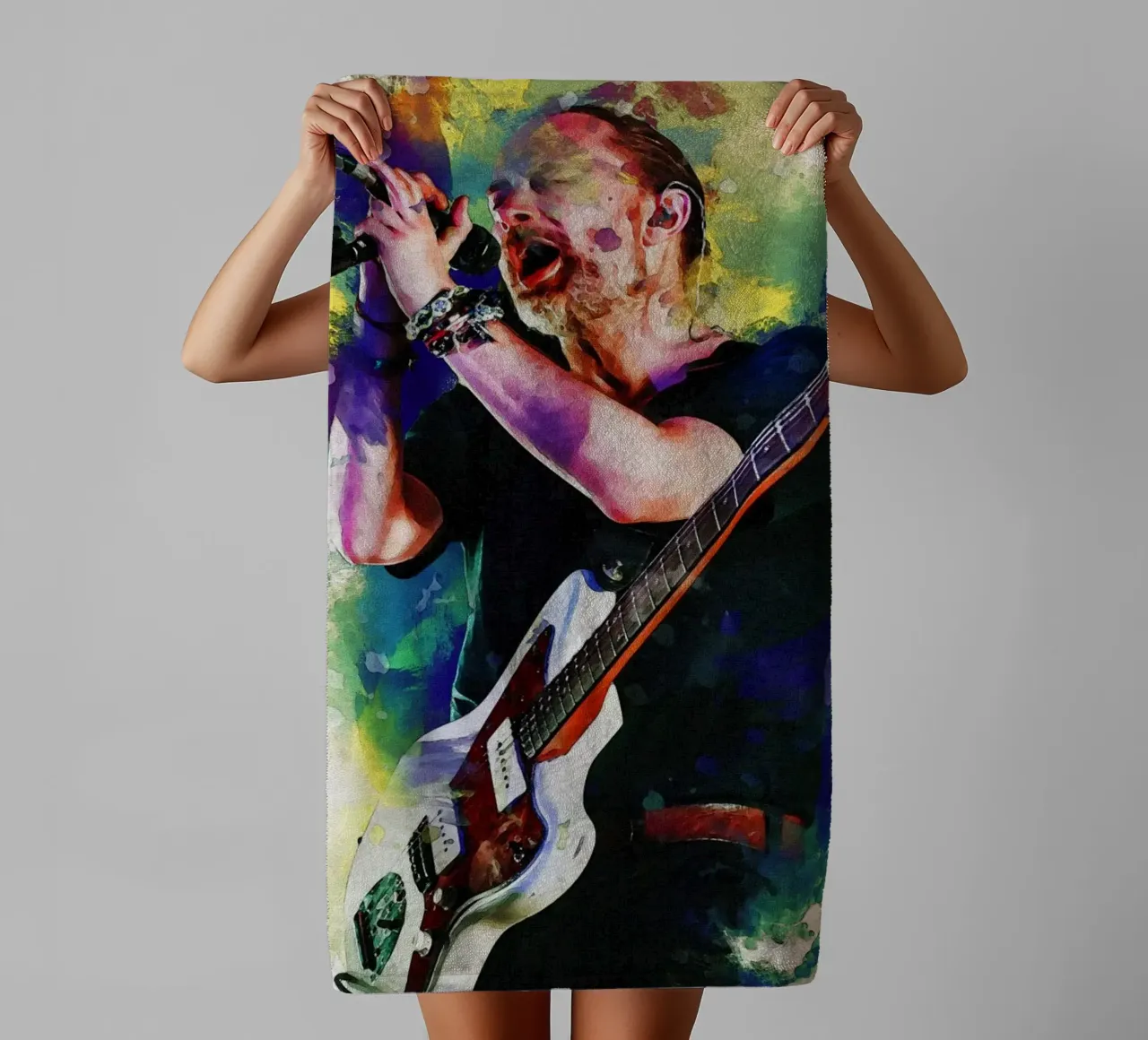 Macchia di ritratto Thom Yorke asciugamano da bagno da Gunawan Rb