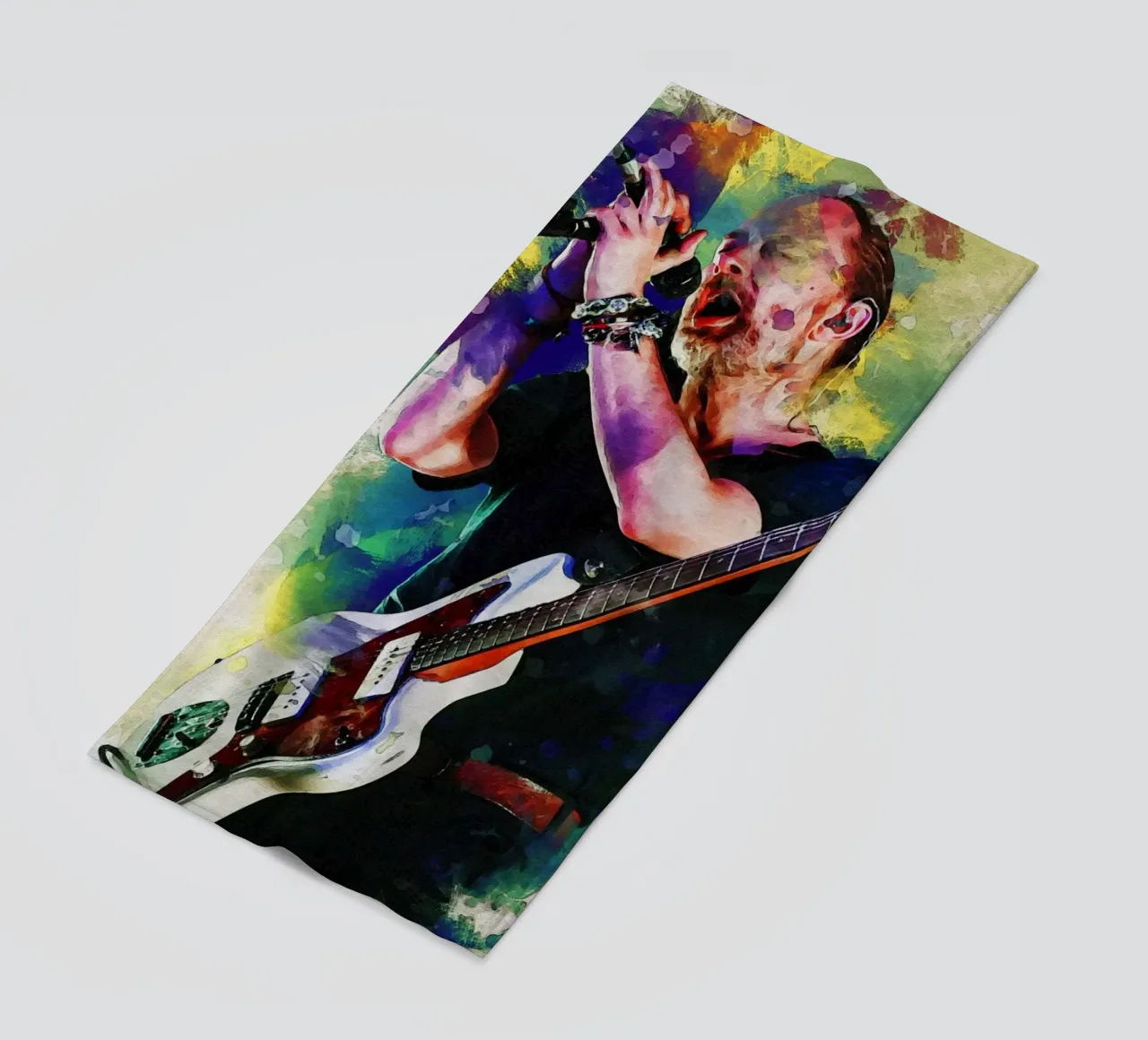 Smudge of Portrait Thom Yorke beach towel by Gunawan Rb
