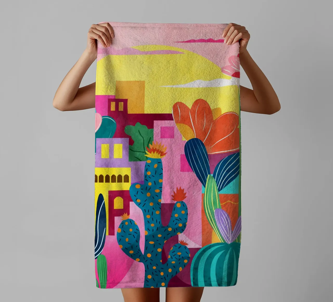 Cactusstad badhanddoek van Kintsugi99