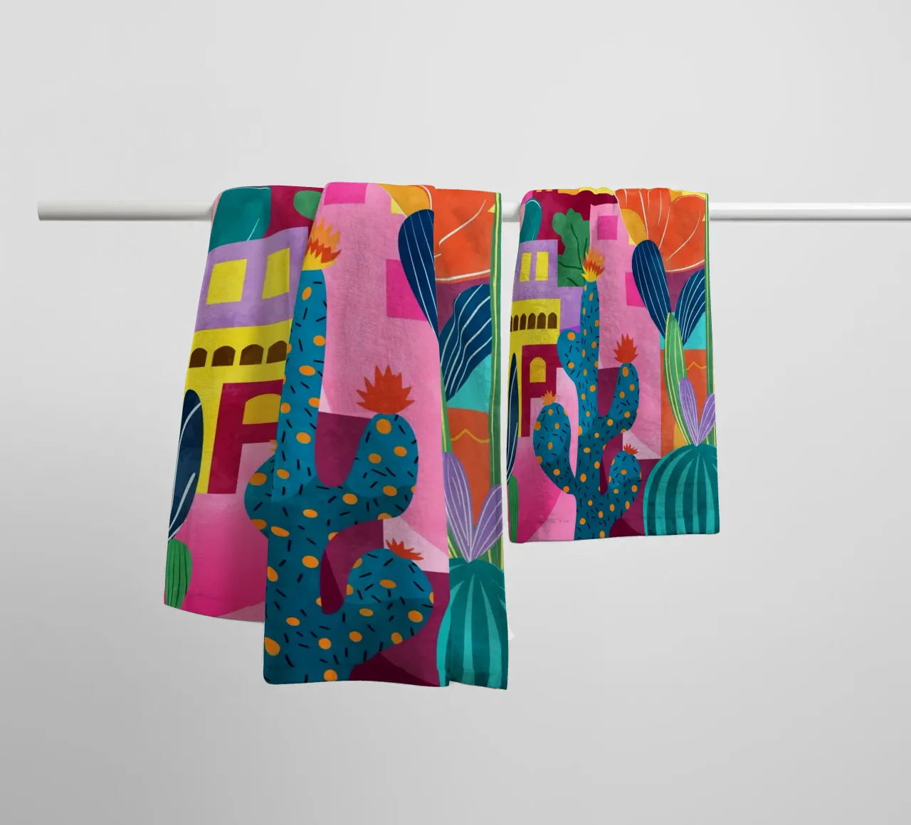 Cactusstad badhanddoek van Kintsugi99