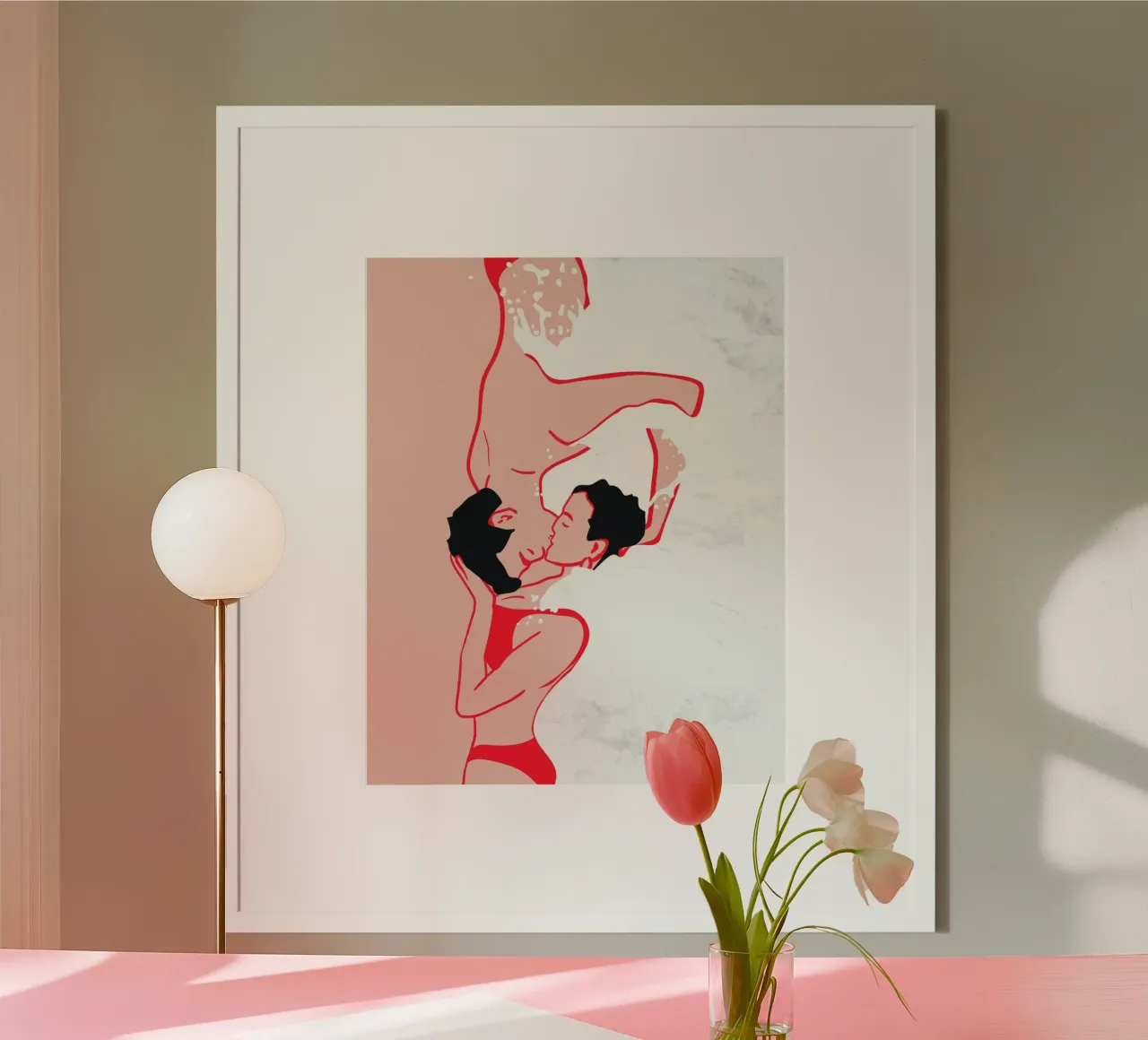 Baiser éthéré dans les vagues poster avec cadre en bois de Kintsugi99