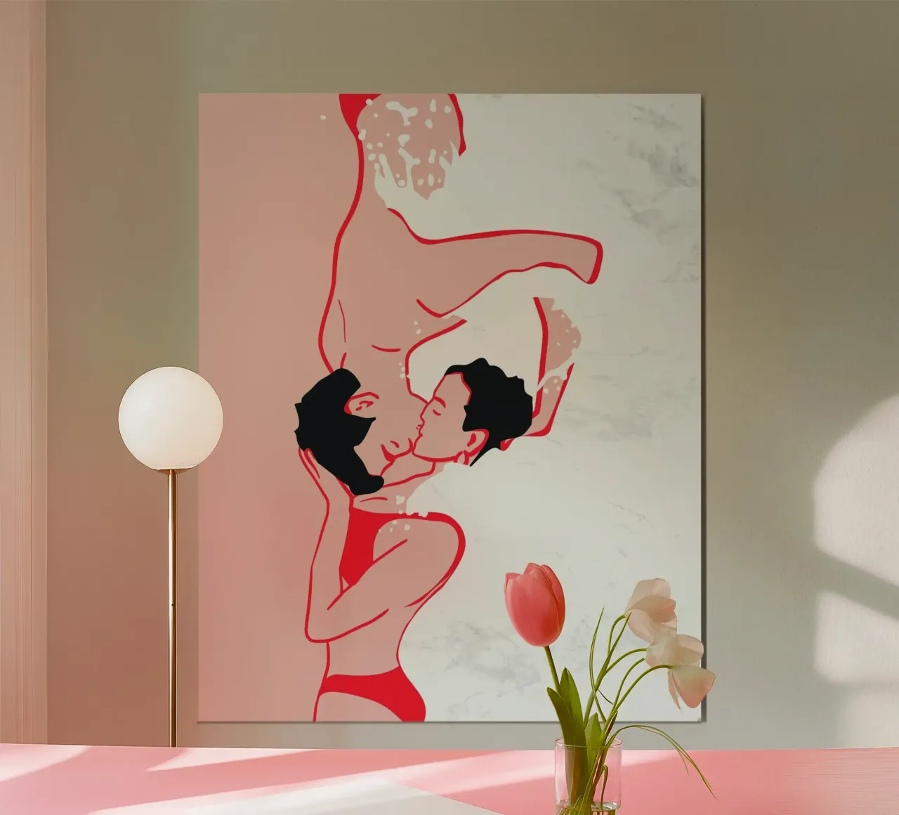 Baiser éthéré dans les vagues poster avec cadre en bois de Kintsugi99