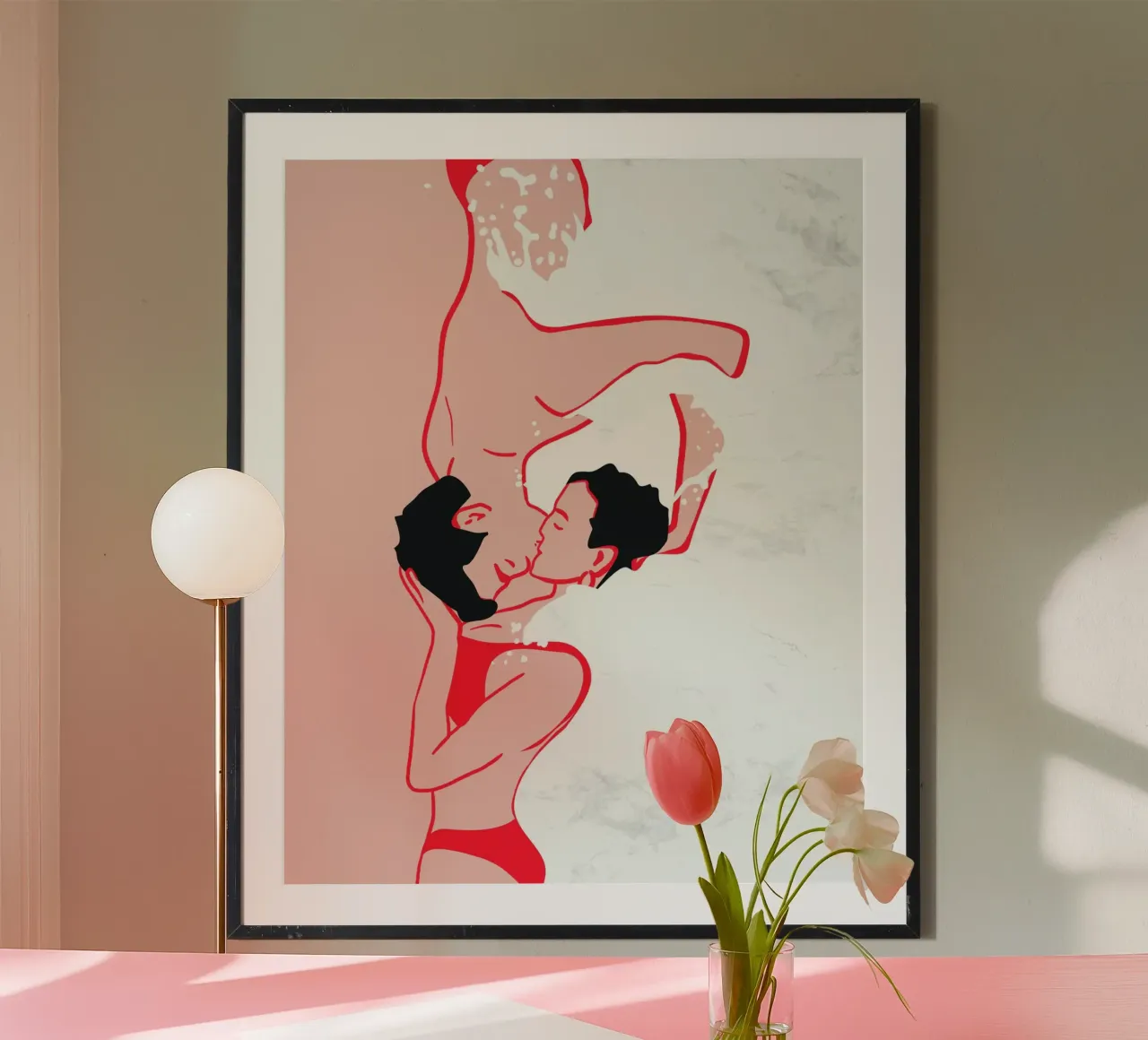 Baiser éthéré dans les vagues poster avec cadre en bois de Kintsugi99