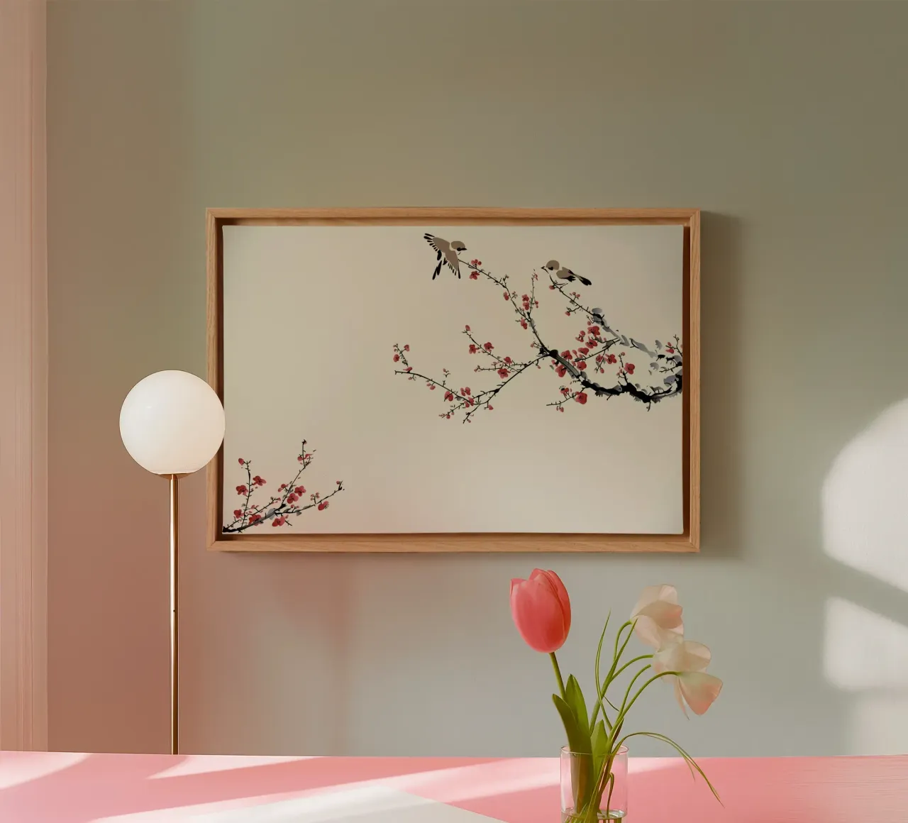 Jays & Sakura tela con Cornice a cassetta da Flora & Fauna