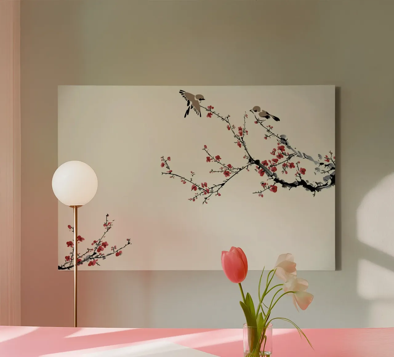 Jays & Sakura tela con Cornice a cassetta da Flora & Fauna