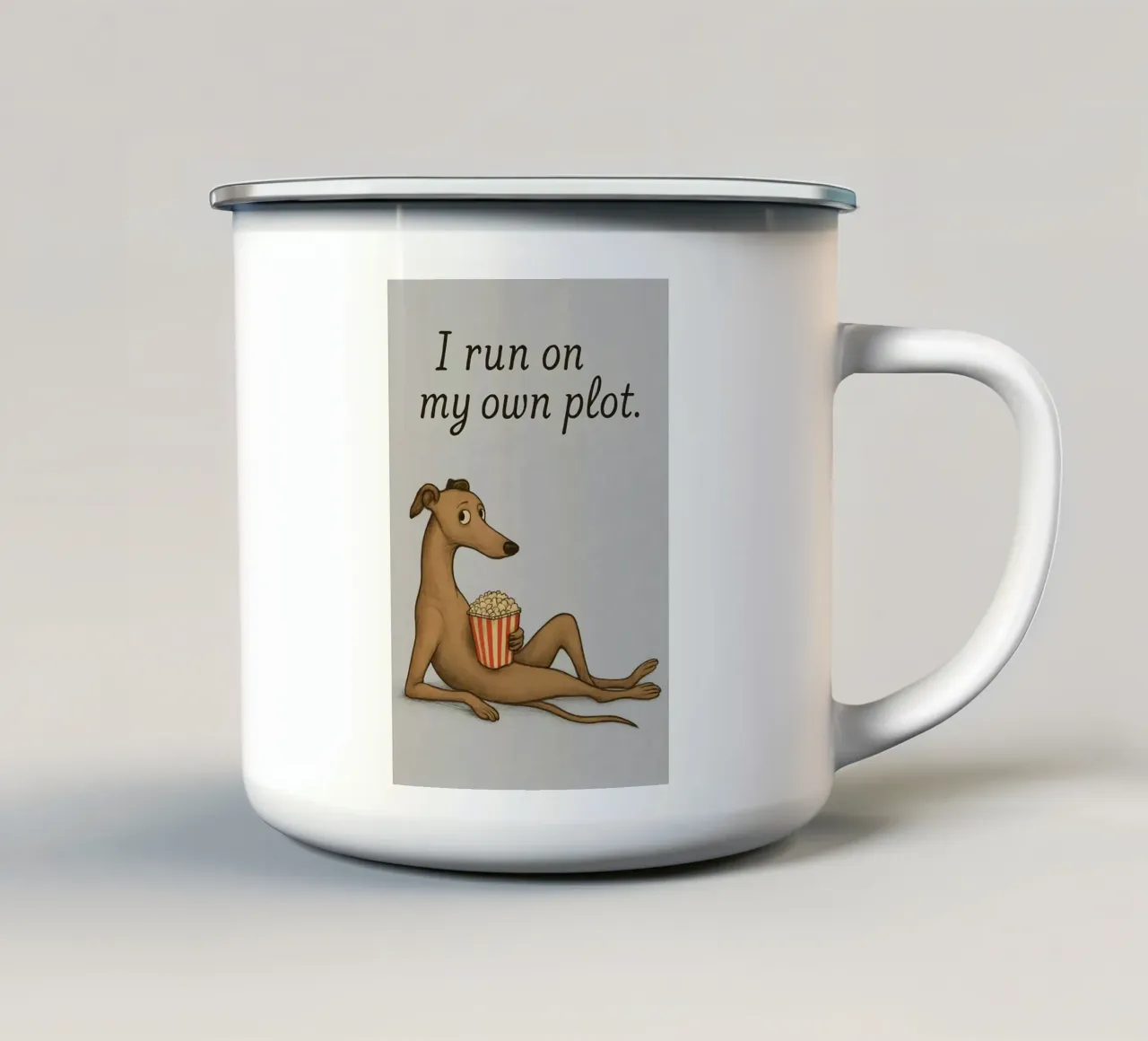 Grappige Greyhound Hond Meme emaille mok van Funny Humor Art