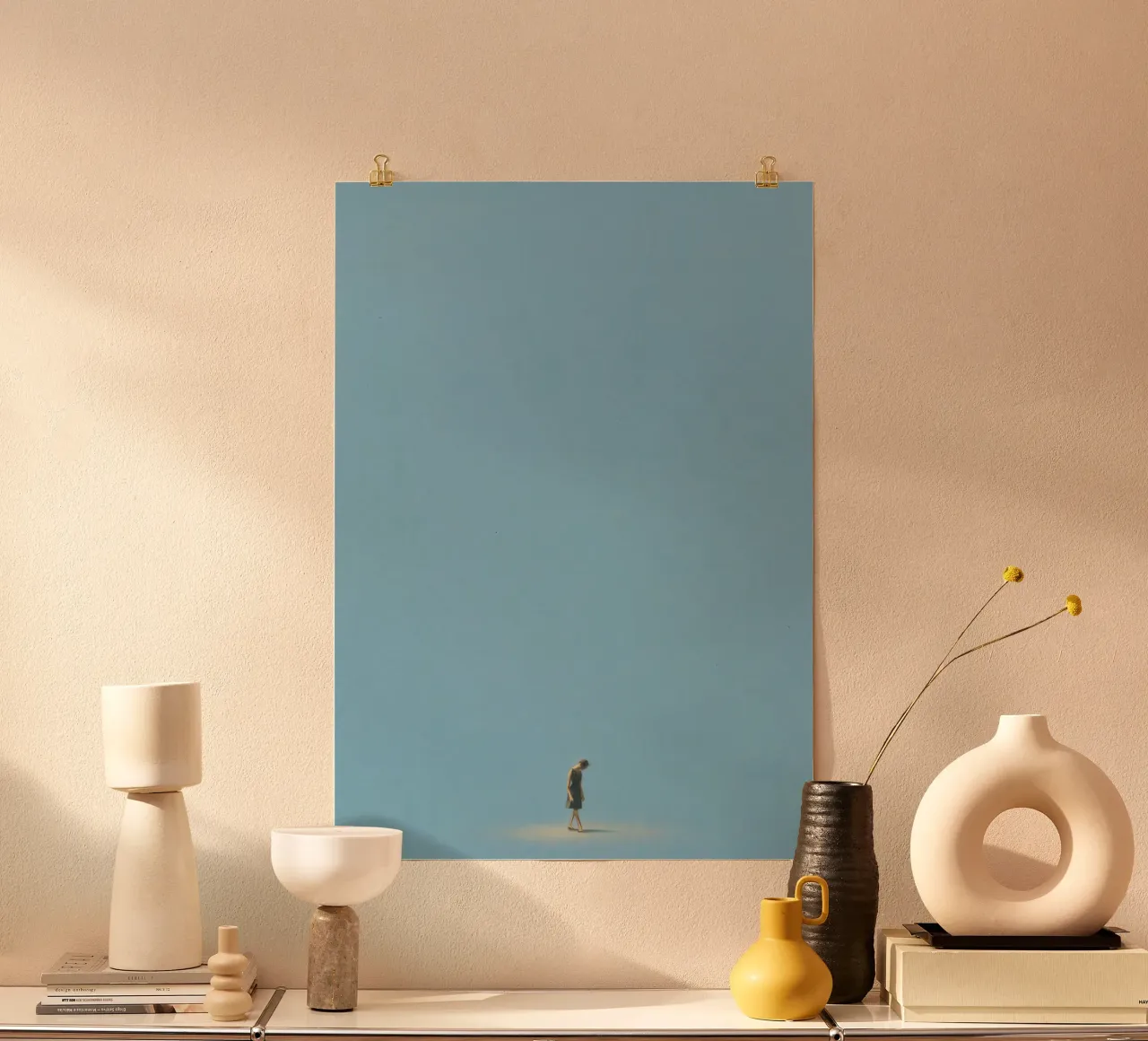 Solitary Steps in Sky Blue poster con telaio in plastica da Mosaic Dialogue