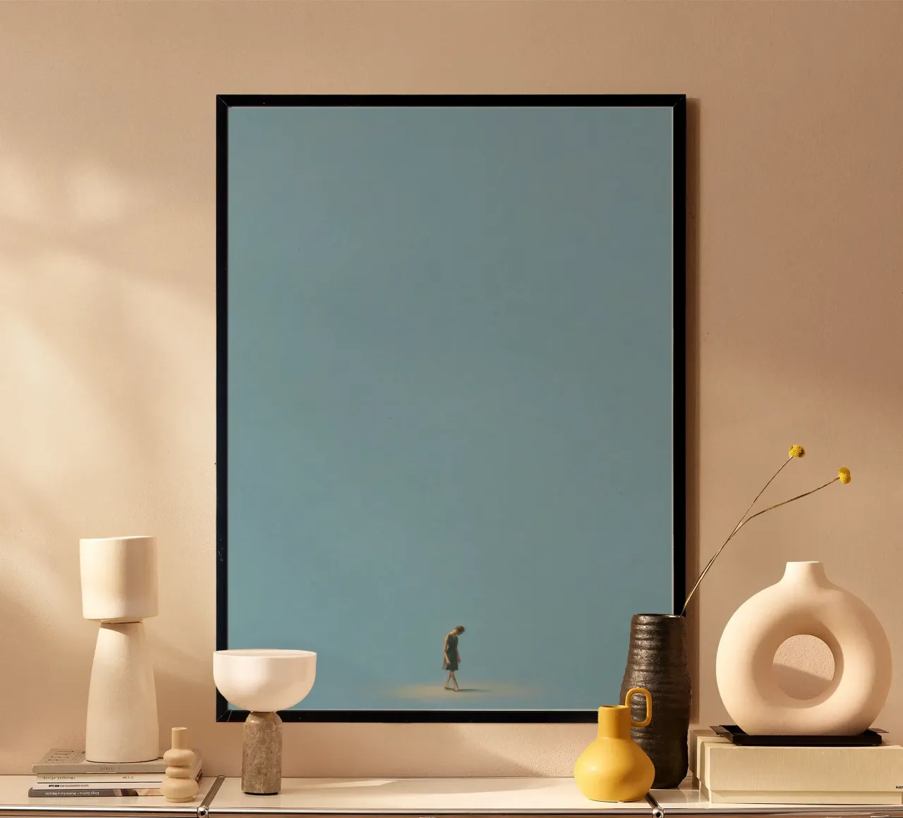 Solitary Steps in Sky Blue poster con telaio in plastica da Mosaic Dialogue