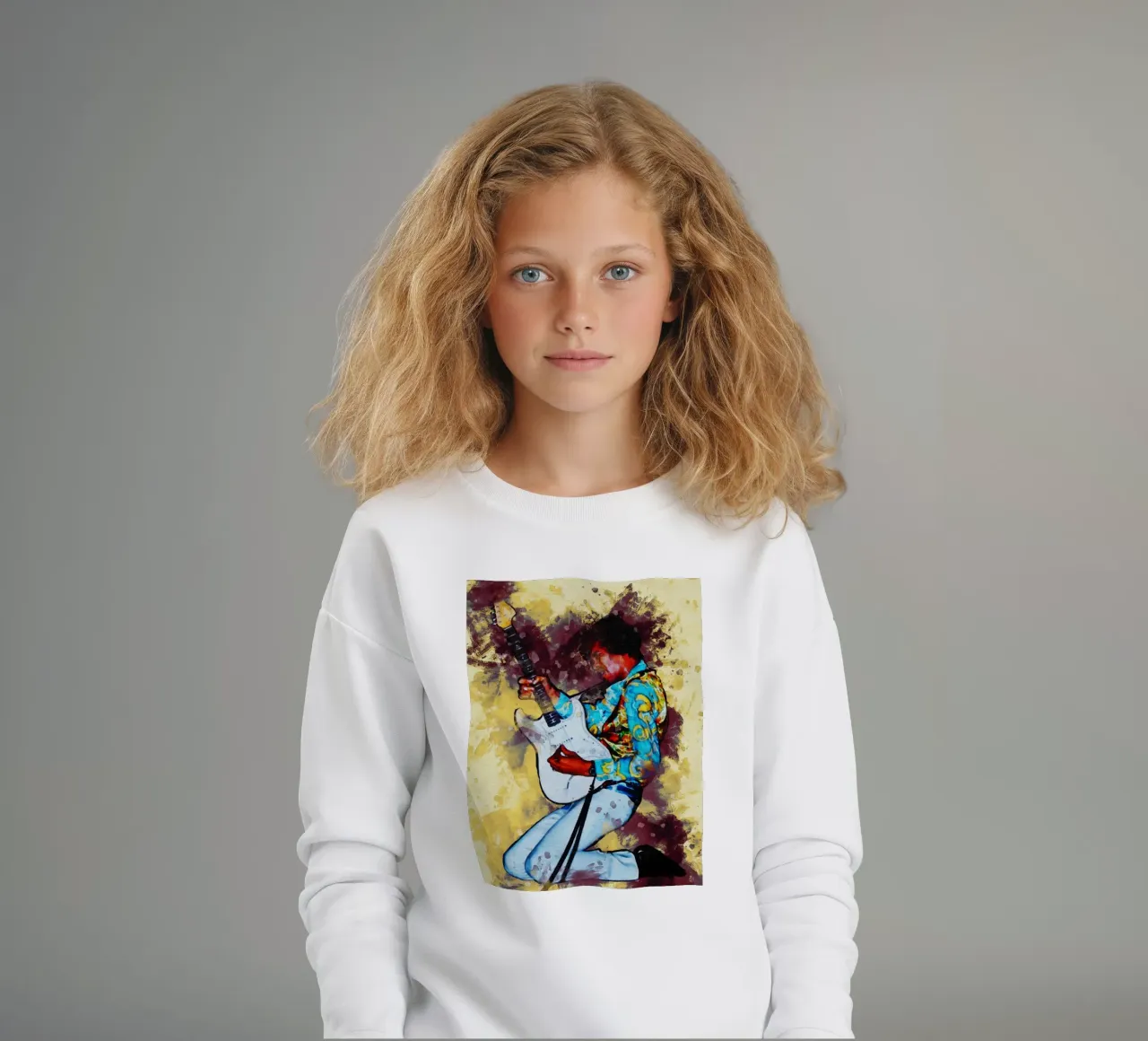 Smudge of Portrait Jimi Hendrix kids sweatshirt by Gunawan Rb