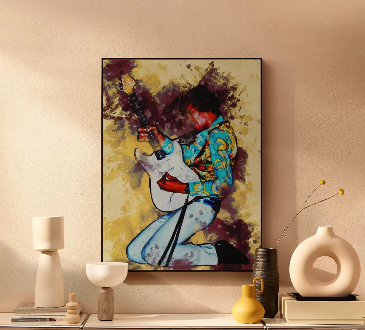 Macchia di ritratto Jimi Hendrix alluminio dibond da Gunawan Rb