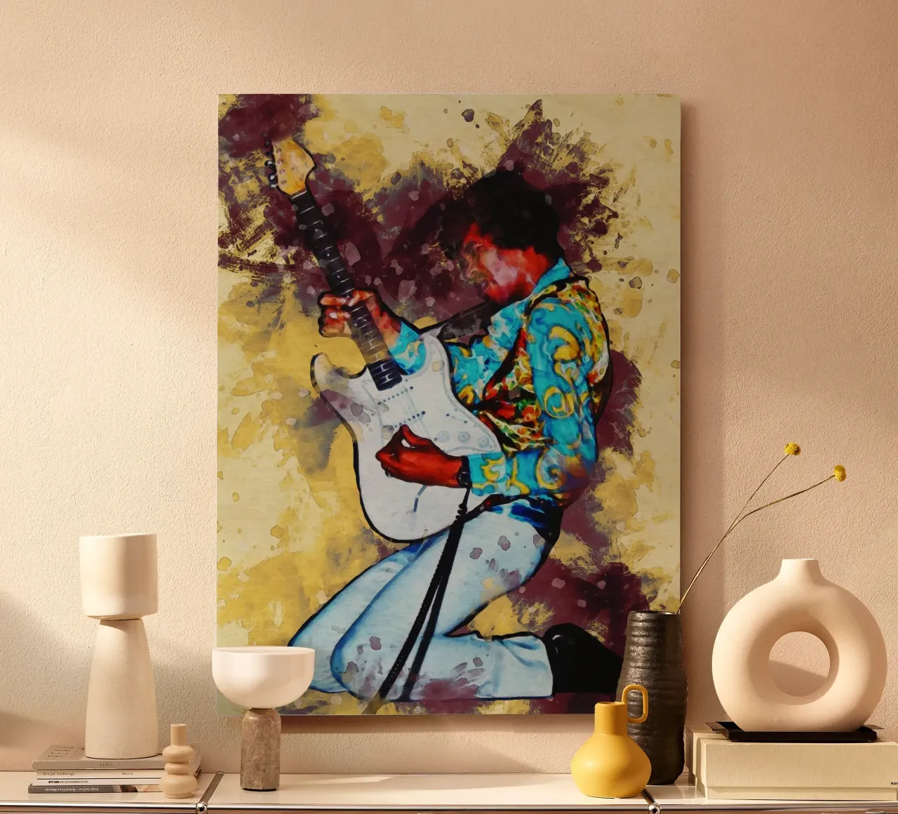 Macchia di ritratto Jimi Hendrix alluminio dibond da Gunawan Rb