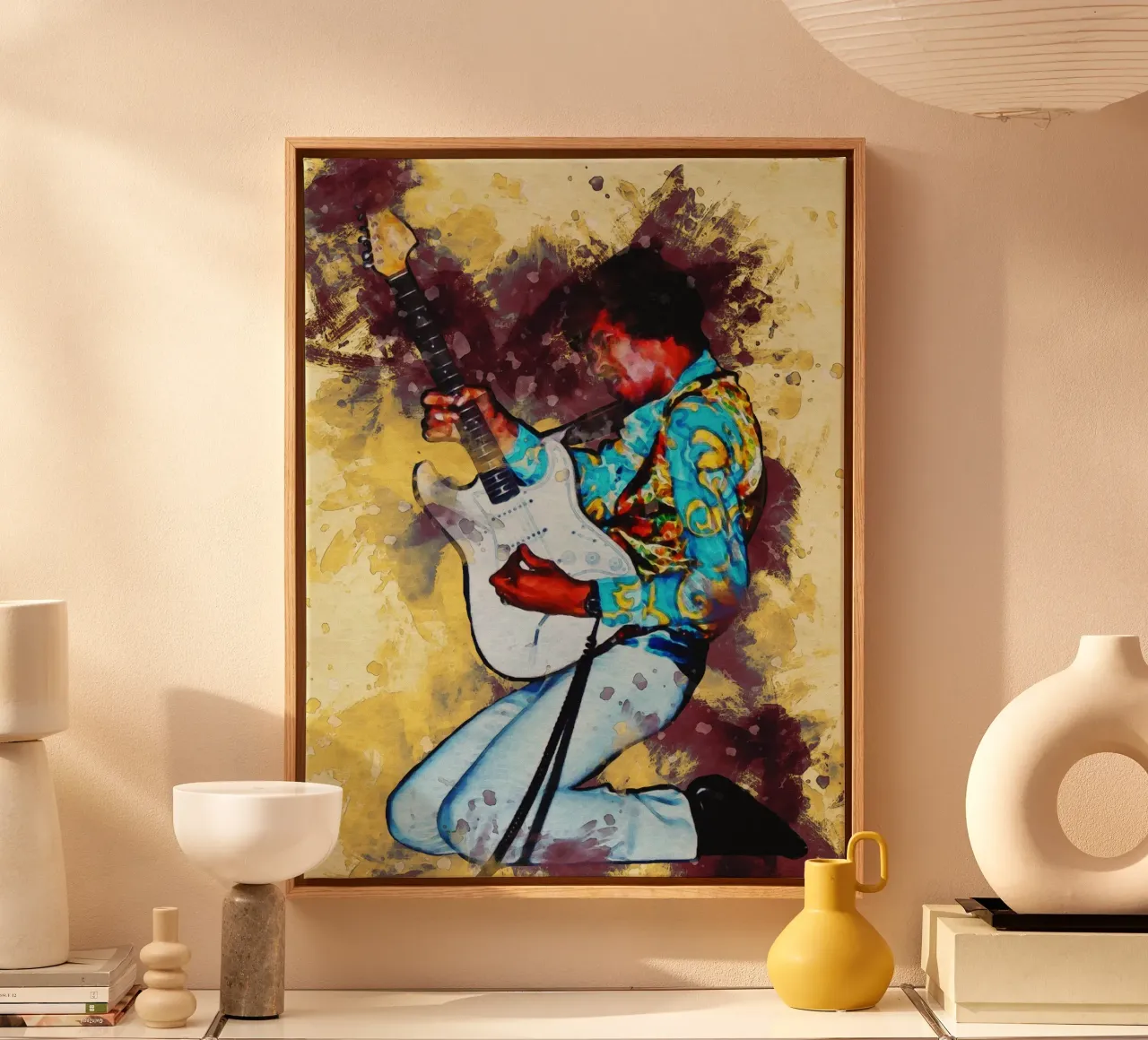 Smudge of Portrait Jimi Hendrix canvas with Floater frame by Gunawan Rb