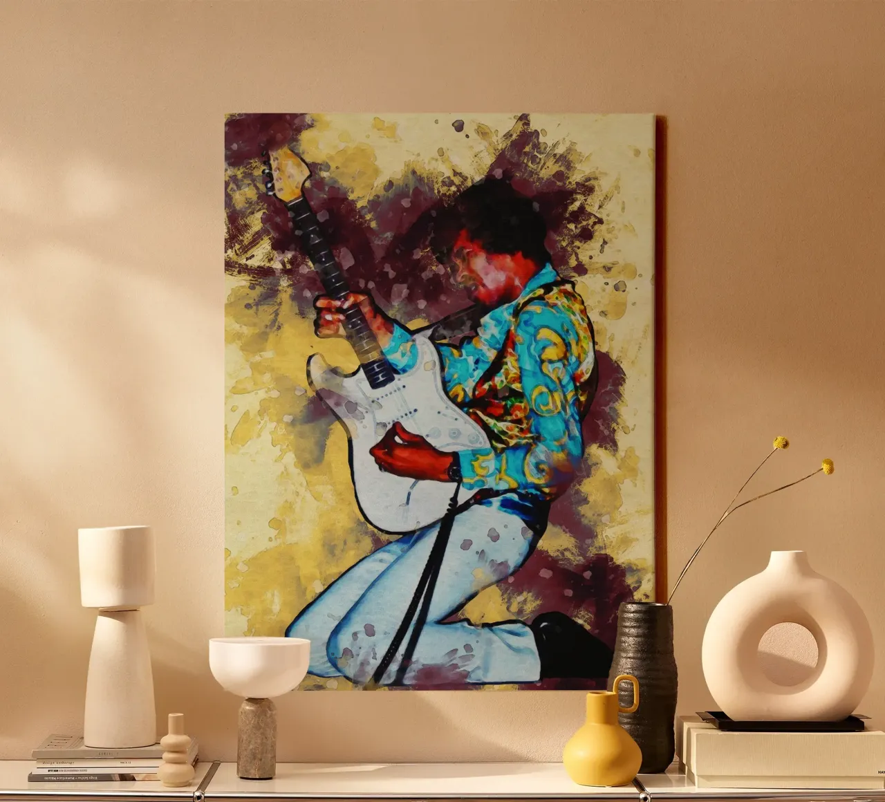 Smudge of Portrait Jimi Hendrix canvas with Floater frame by Gunawan Rb