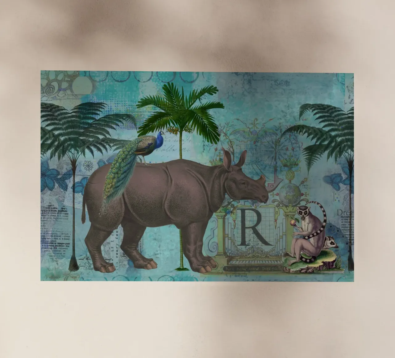 Collage di rinoceronti e scimmie pellicola backlit da Andrea Haase Vintage World