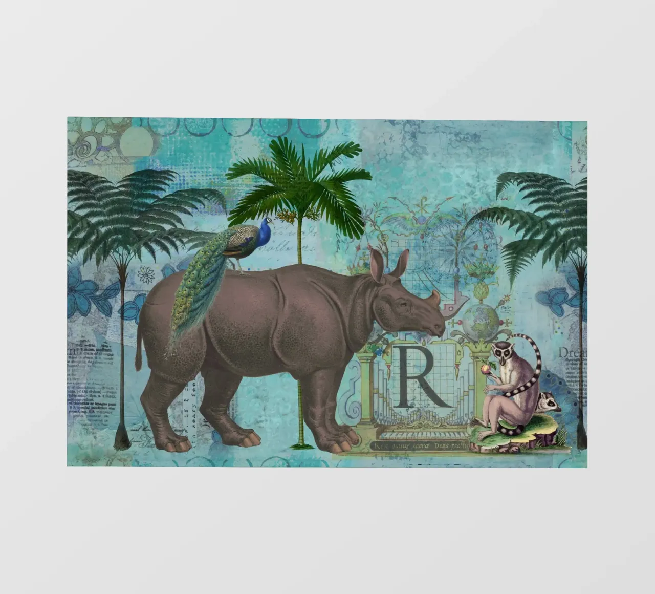 Collage di rinoceronti e scimmie telo in pvc da Andrea Haase Vintage World