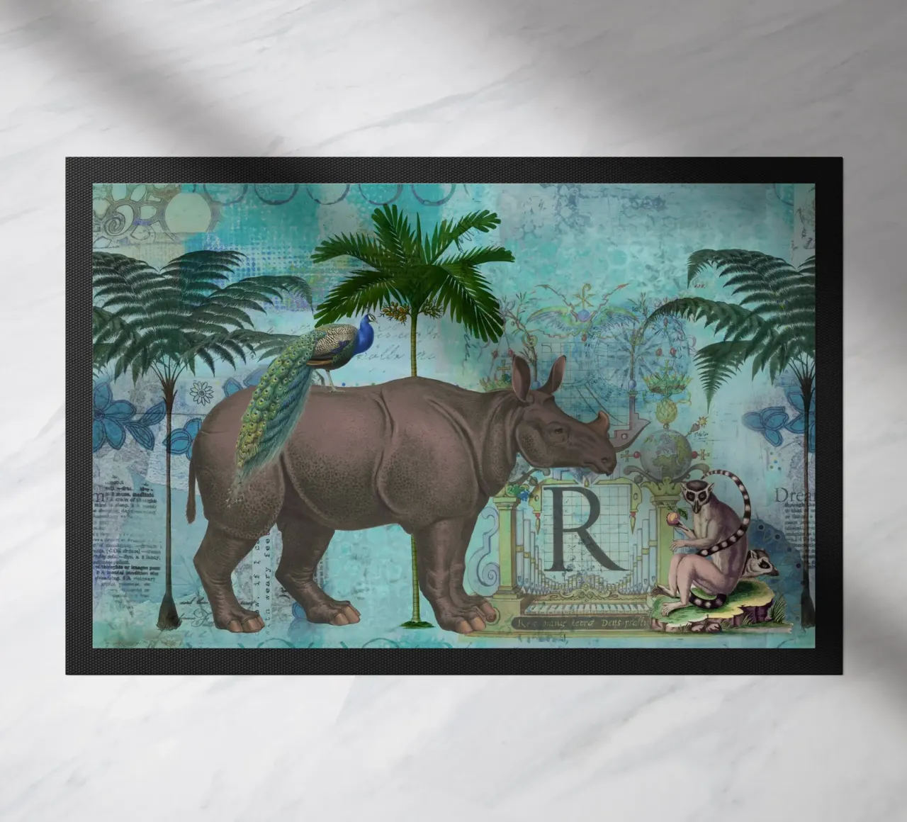 Collage di rinoceronti e scimmie zerbino da Andrea Haase Vintage World