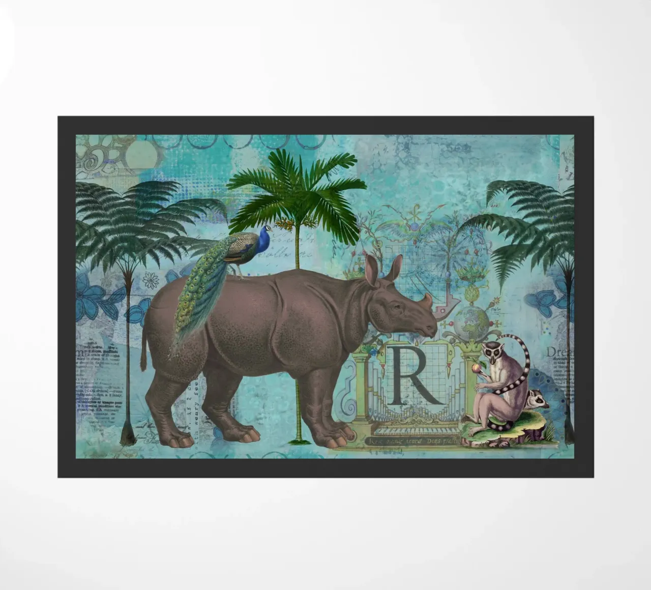 Collage di rinoceronti e scimmie zerbino da Andrea Haase Vintage World