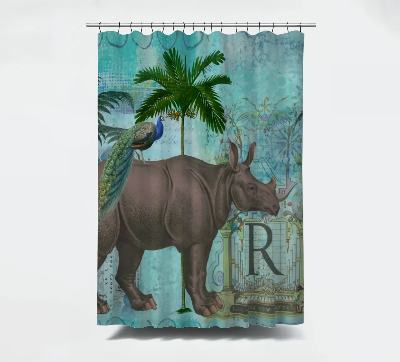 Collage di rinoceronti e scimmie tenda da doccia da Andrea Haase Vintage World