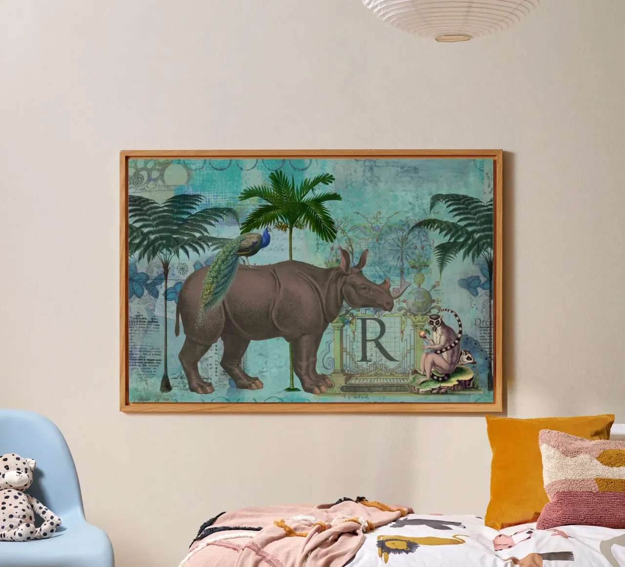 Collage di rinoceronti e scimmie pannello forex da Andrea Haase Vintage World