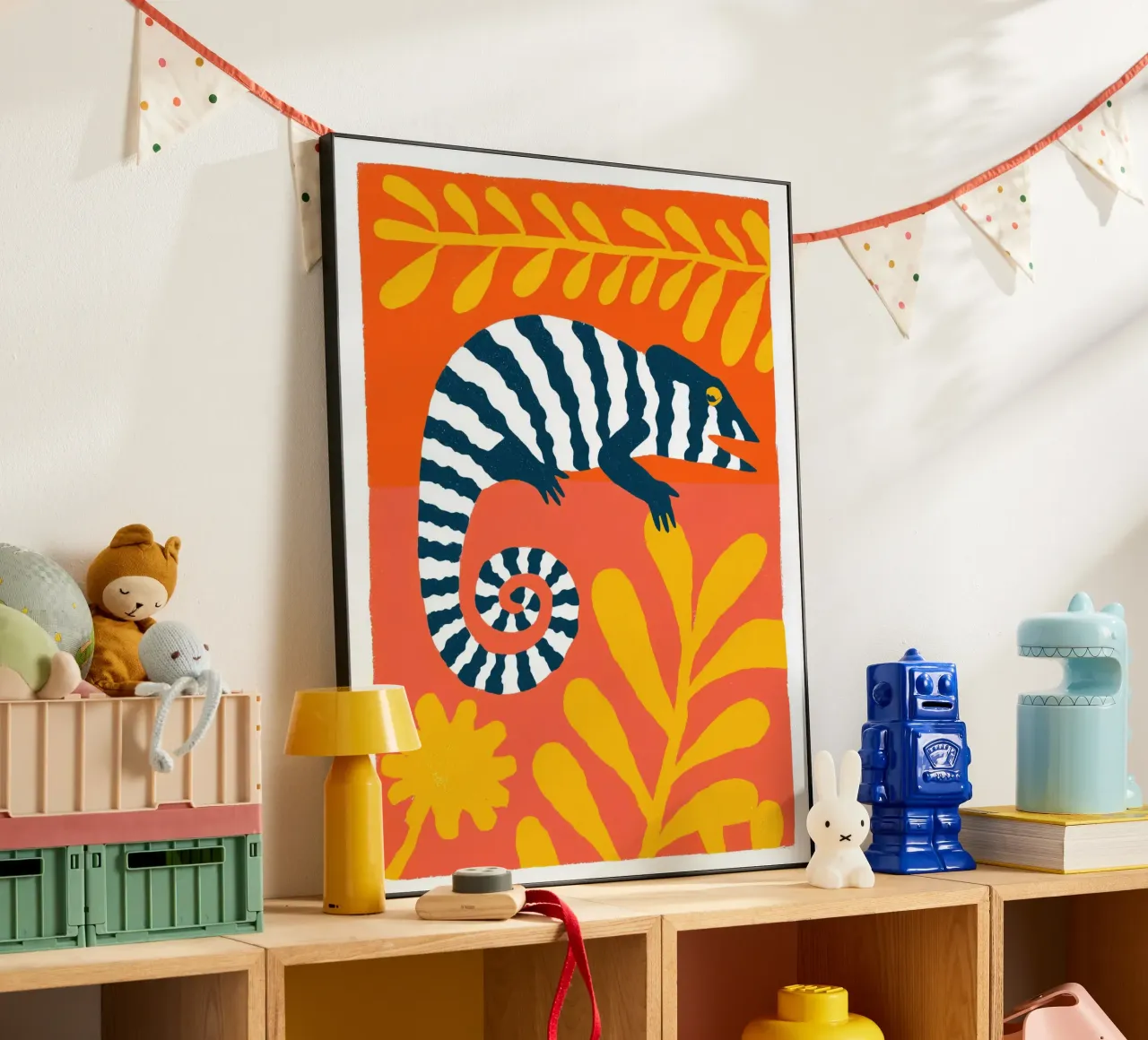 Chameleon with zebra stripes | screen print style alu-dibond by Autofocus