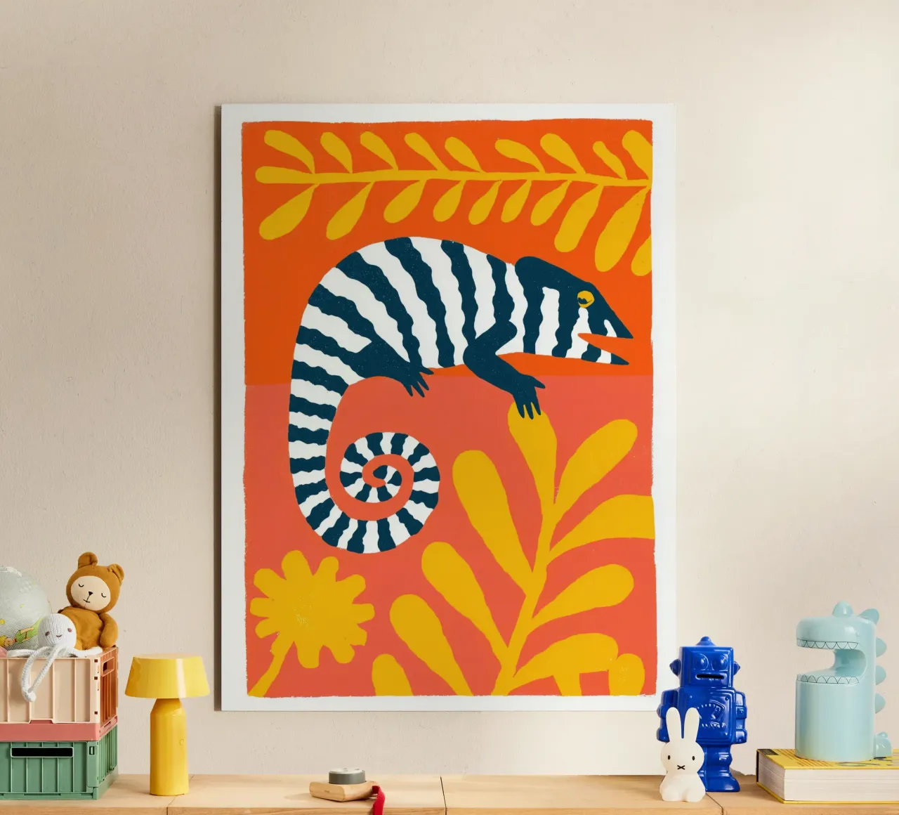 Chameleon with zebra stripes | screen print style alu-dibond by Autofocus