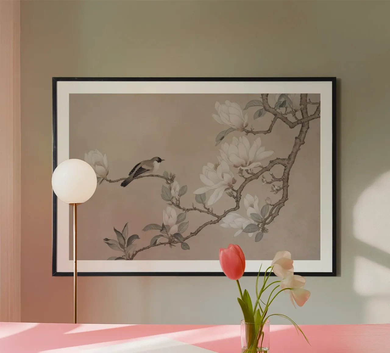 Magnolia Fiori e Uccelli Cineserie poster con telaio in alluminio da Andrea Haase Vintage World