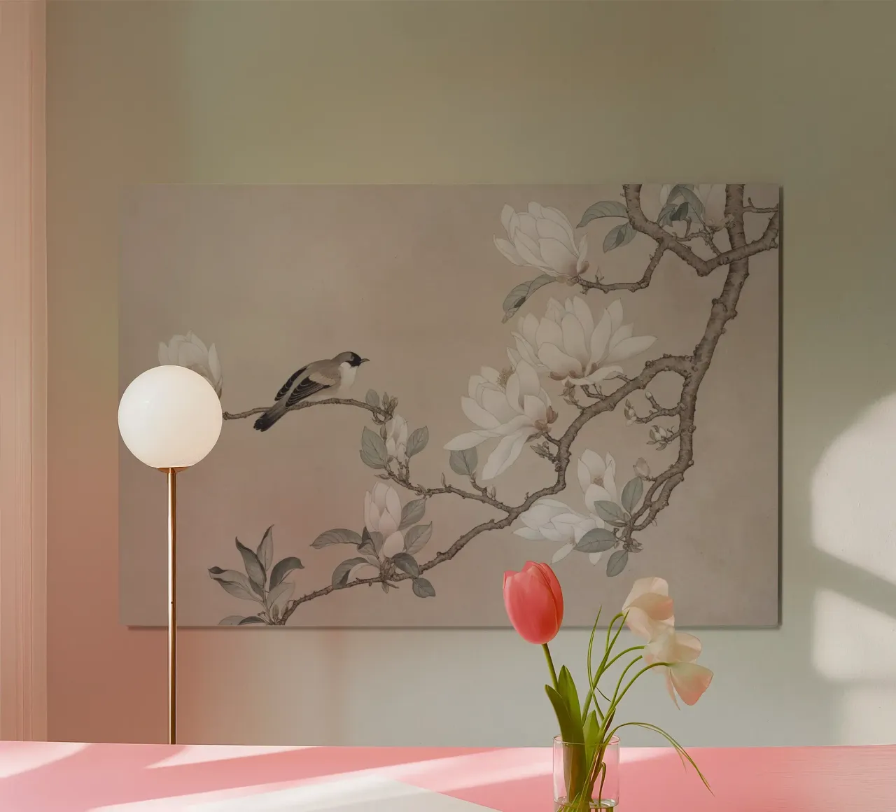 Magnolia Fiori e Uccelli Cineserie poster con telaio in alluminio da Andrea Haase Vintage World