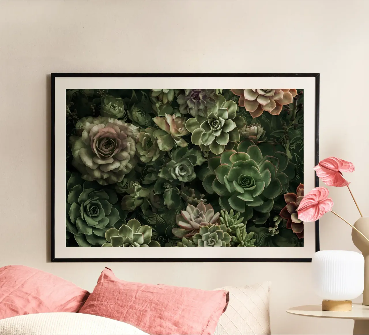 Giardino del deserto verde Fiori succulenti lunatici poster con telaio in alluminio da Andrea Haase Floral Passion