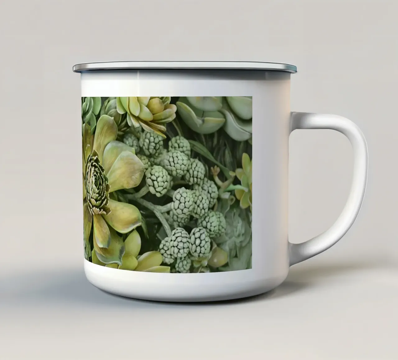 Giardino verticale di succulente botaniche verdi tazza in smalto da Andrea Haase Floral Passion