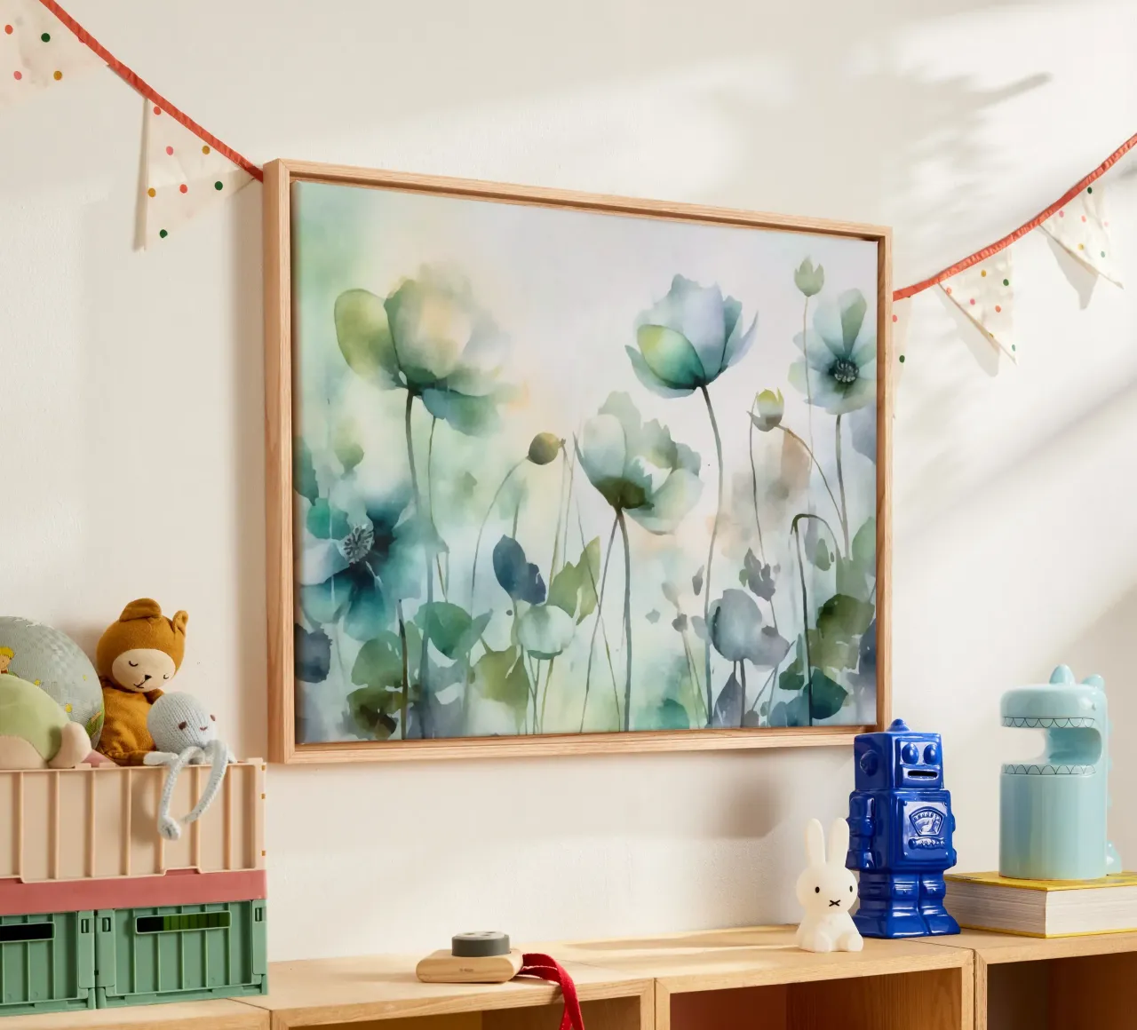 Ätherische üppig grüne Wildblumenwiese Leinwand mit Schattenfugenrahmen von Andrea Haase Floral Passion