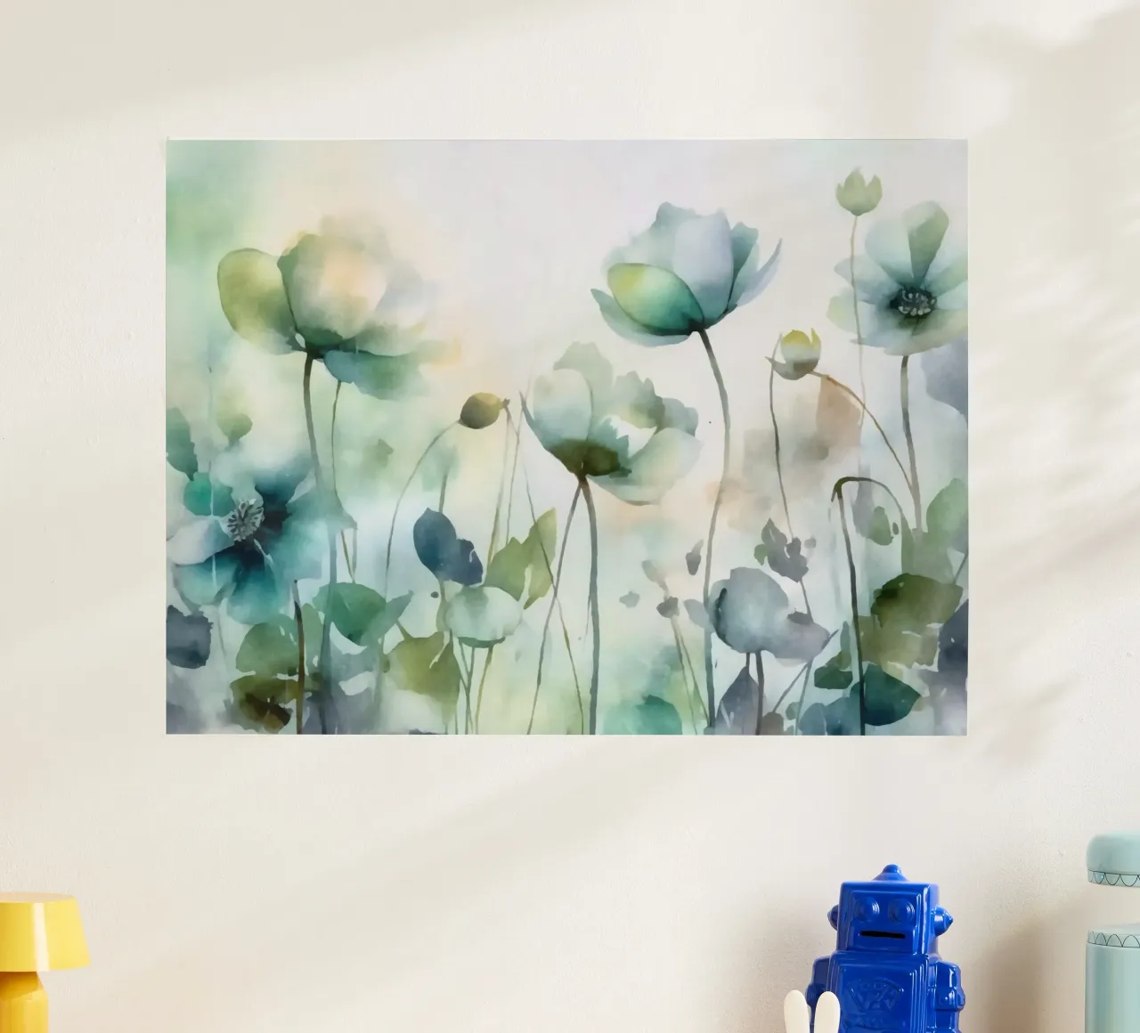 Prato verde etereo di fiori di campo poster con telaio in legno da Andrea Haase Floral Passion