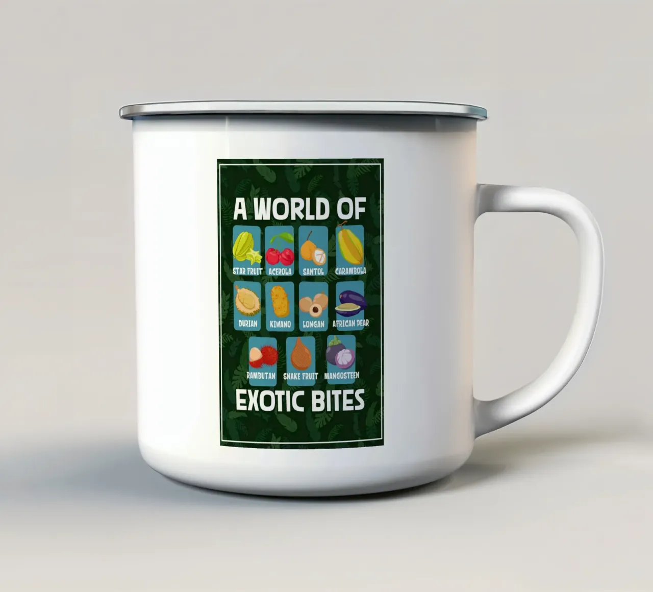 Un mondo pieno di frutti esotici tazza in smalto da pixelbull - medieval art and more