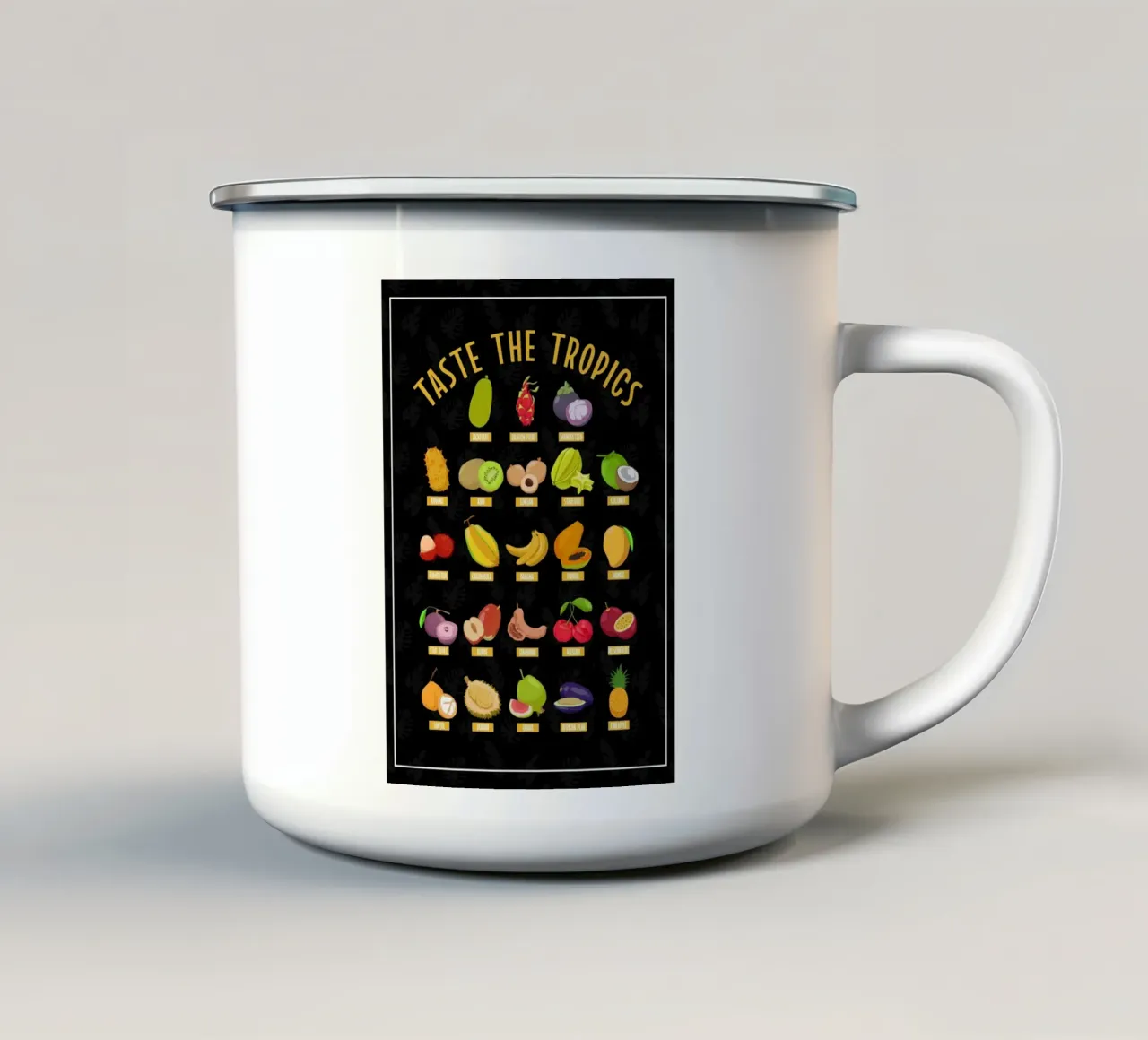 Scoprire i frutti tropicali tazza in smalto da pixelbull - medieval art and more