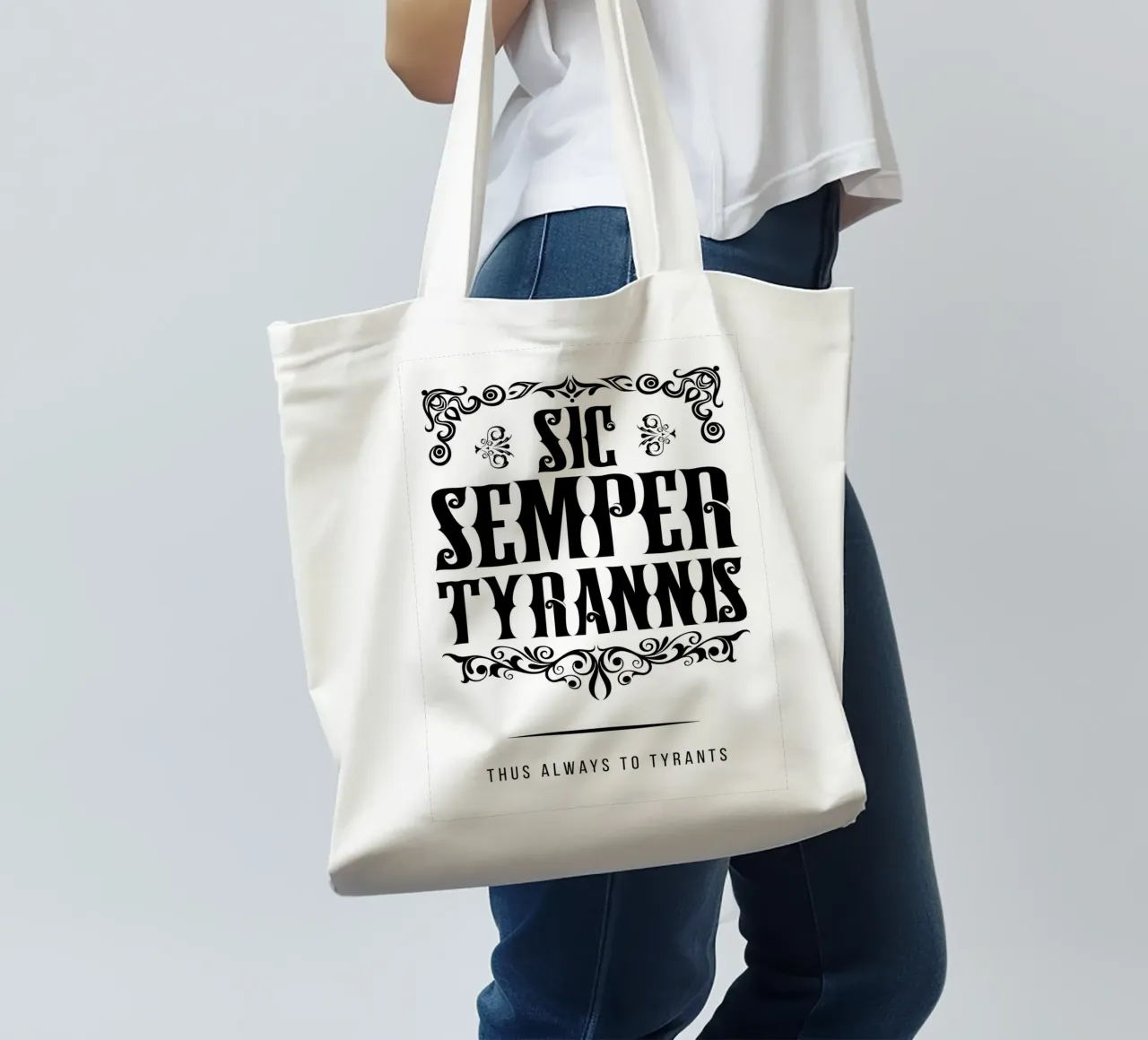 Sic Semper Tyrannis borsa in juta da pixelbull - medieval art and more