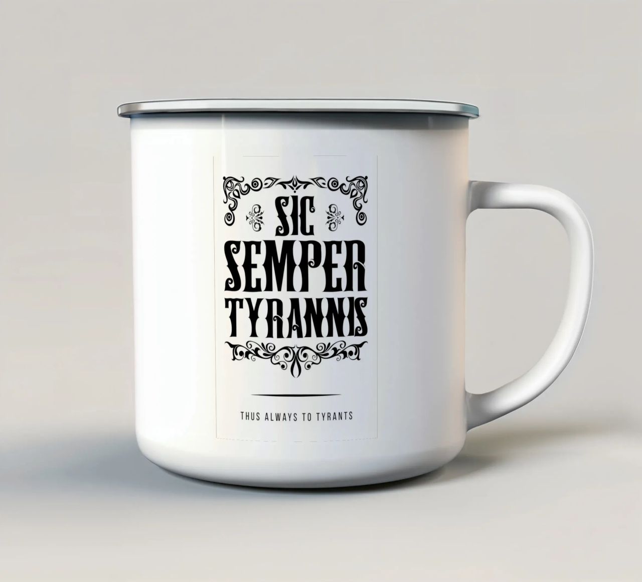 Sic Semper Tyrannis tazza in smalto da pixelbull - medieval art and more