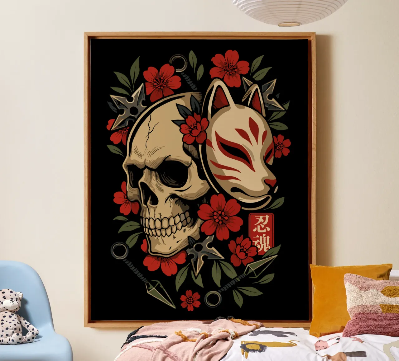 Kitsuemasker Schedel canvas met Baklijst van LM2KONE
