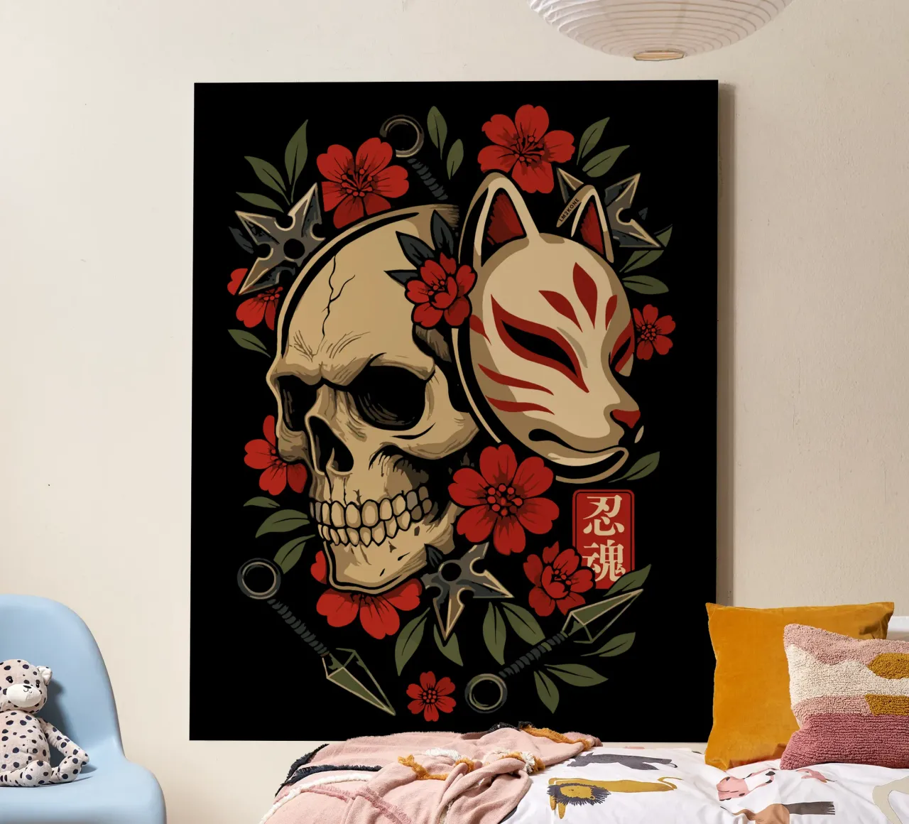 Kitsuemasker Schedel canvas met Baklijst van LM2KONE