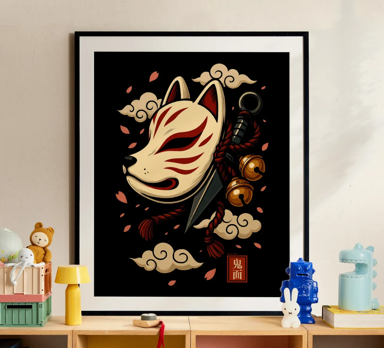 Maschera Kitsune incantata poster con telaio in plastica da LM2KONE