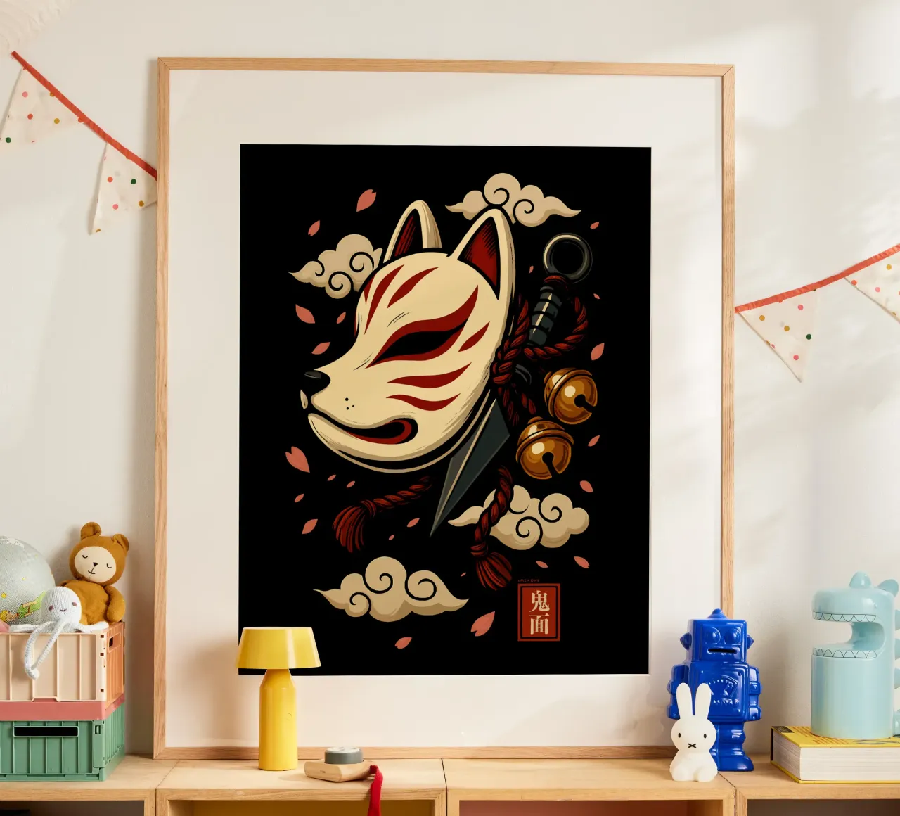 Maschera Kitsune incantata poster con telaio in plastica da LM2KONE