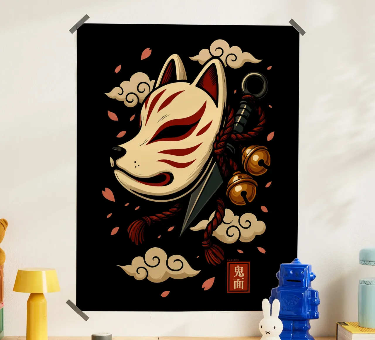 Maschera Kitsune incantata poster con telaio in plastica da LM2KONE