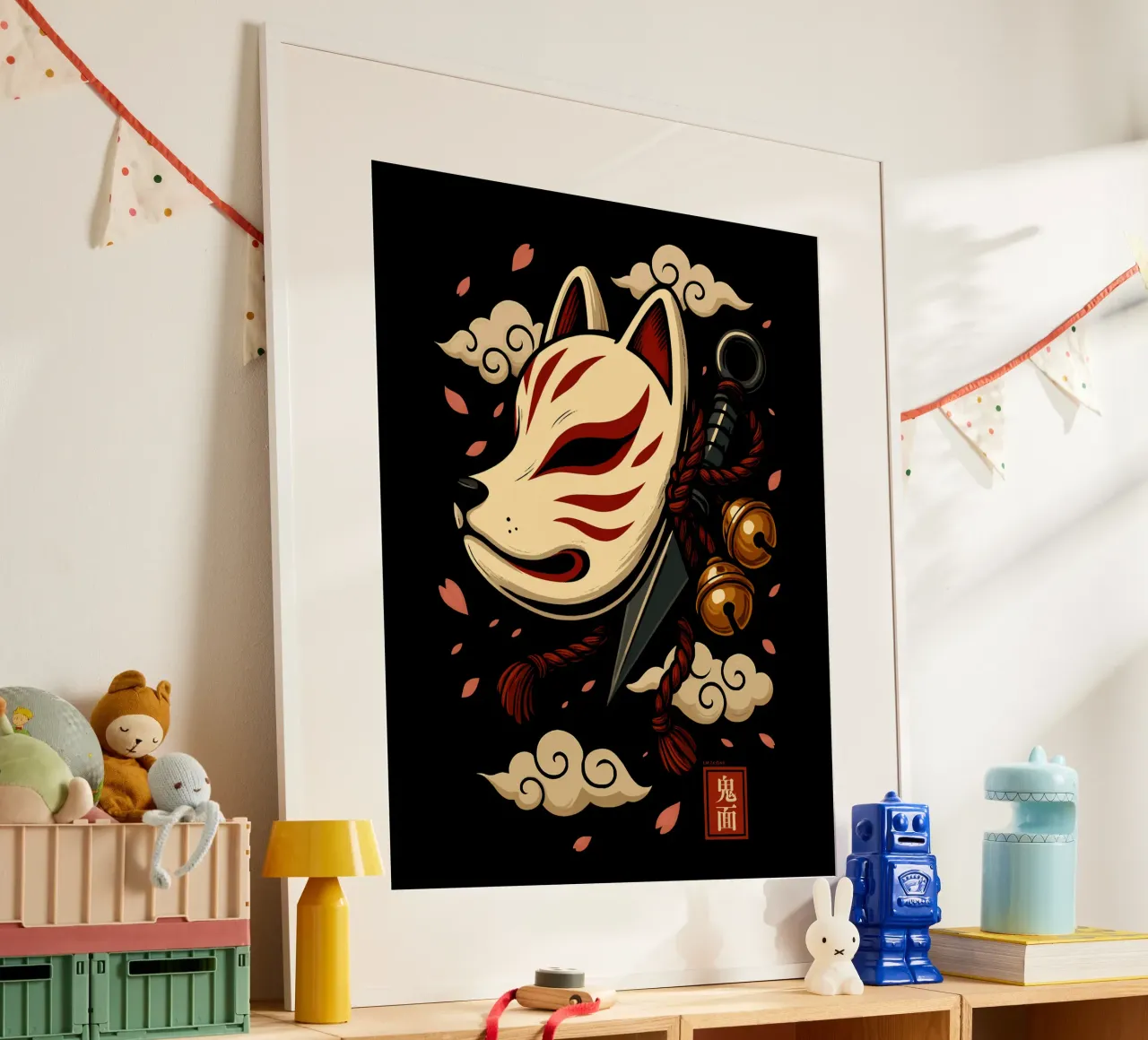 Maschera Kitsune incantata poster con telaio in plastica da LM2KONE