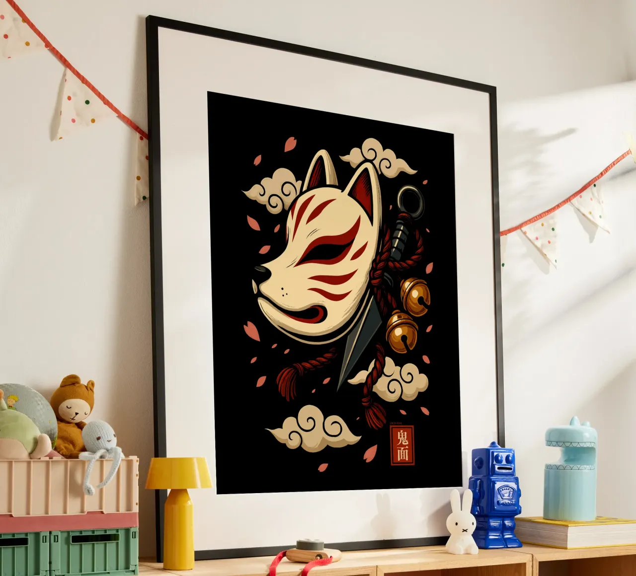 Maschera Kitsune incantata poster con telaio in plastica da LM2KONE