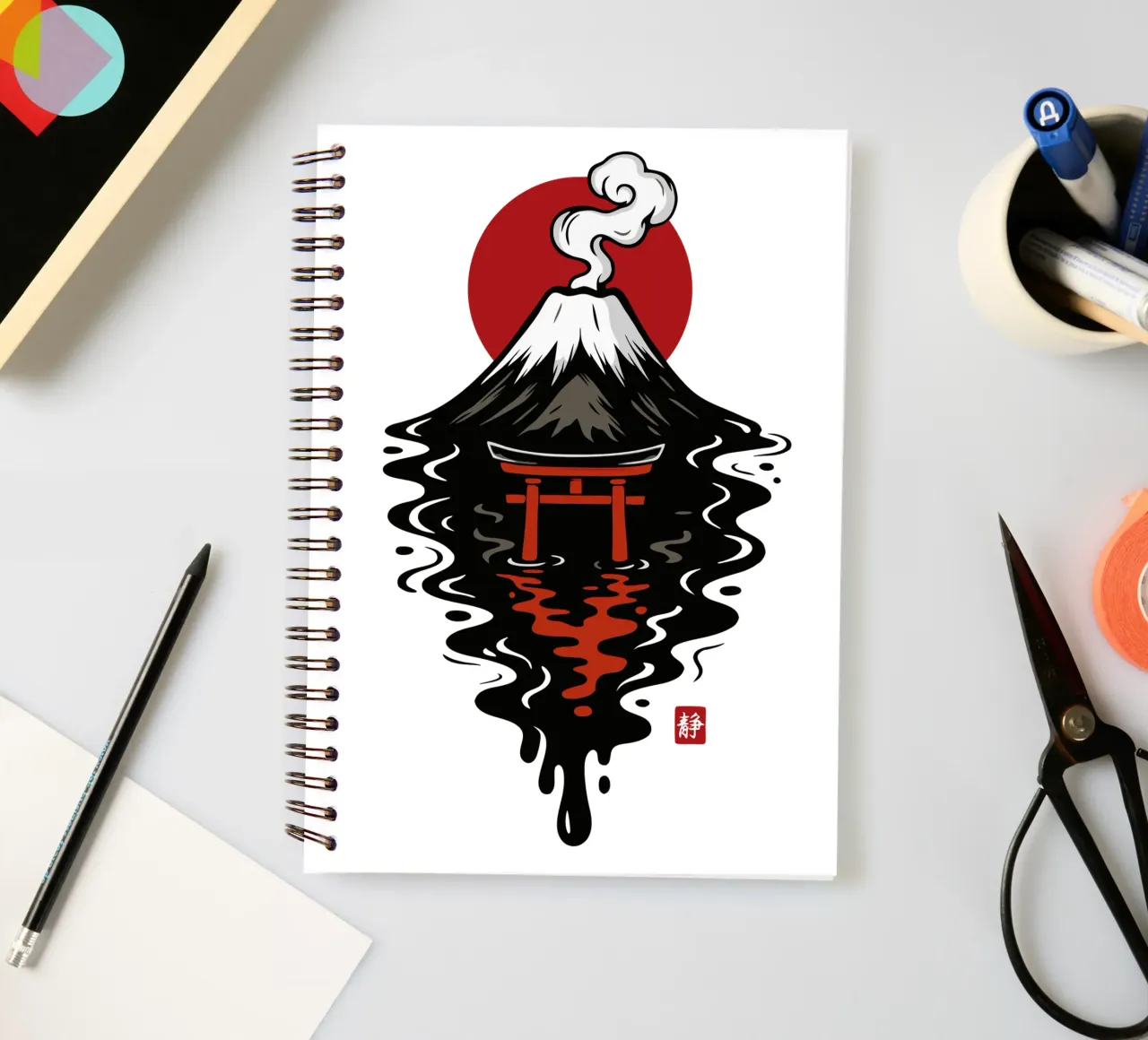 Black Mount Fuji Ink spiral notebook by LM2KONE