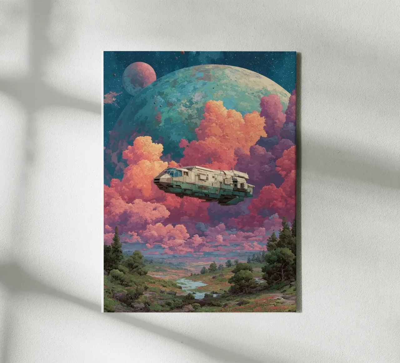 Space-skewed adventure canvas with Floater frame by Carinaprint