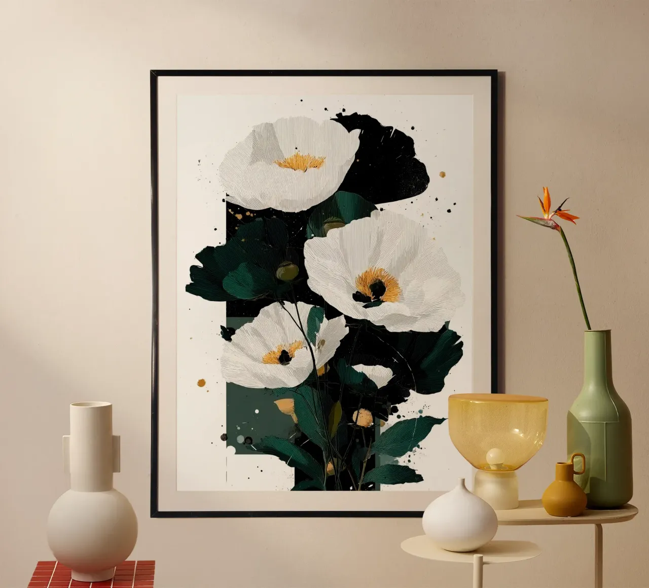 Flowers art B poster con telaio in alluminio da Mateo