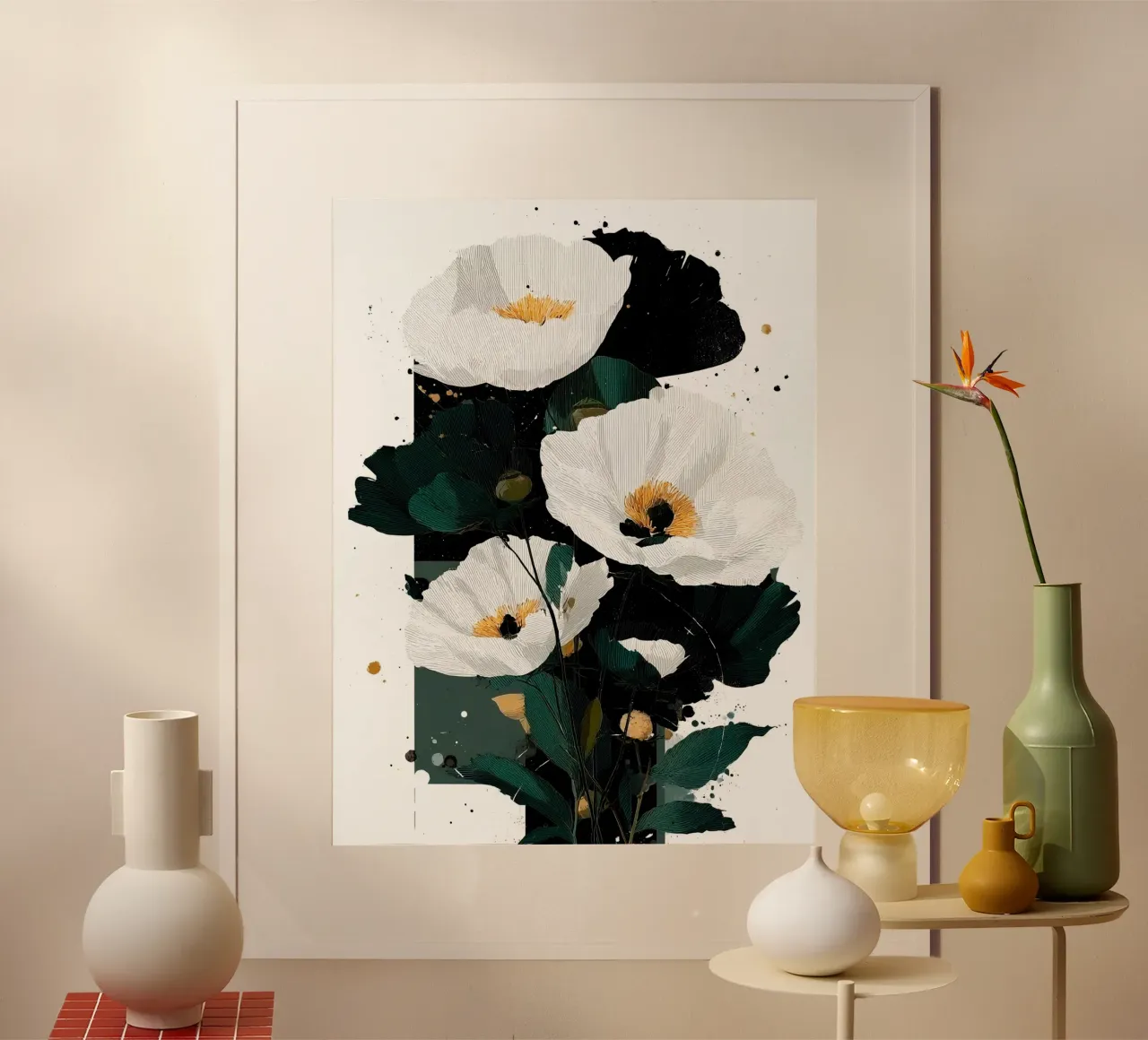 Flowers art B poster con telaio in alluminio da Mateo