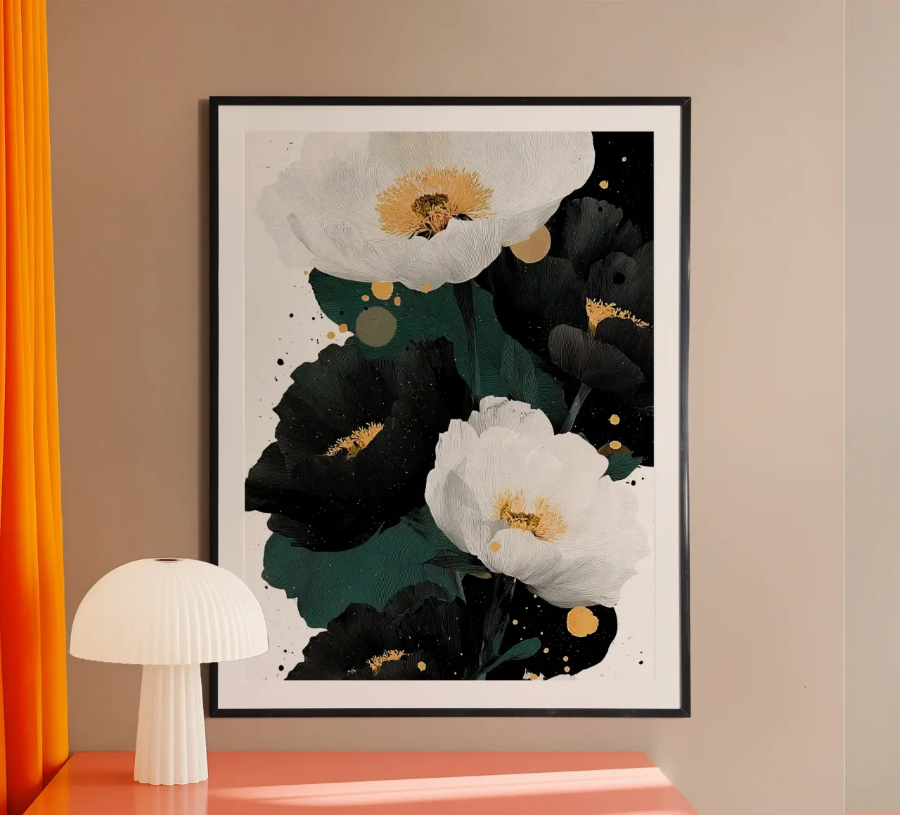 Flowers art D poster con telaio in legno da Mateo