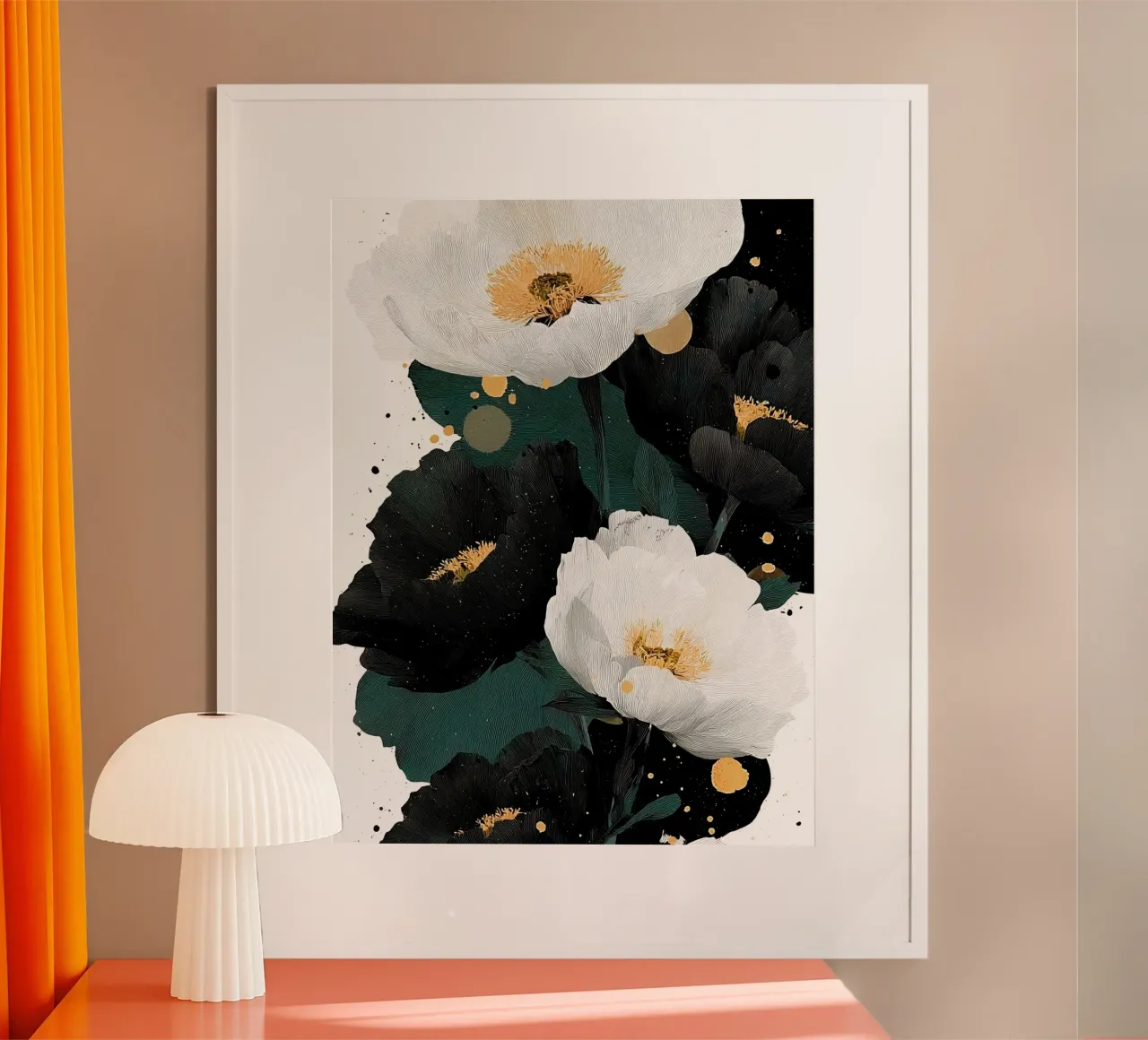 Flowers art D poster con telaio in legno da Mateo